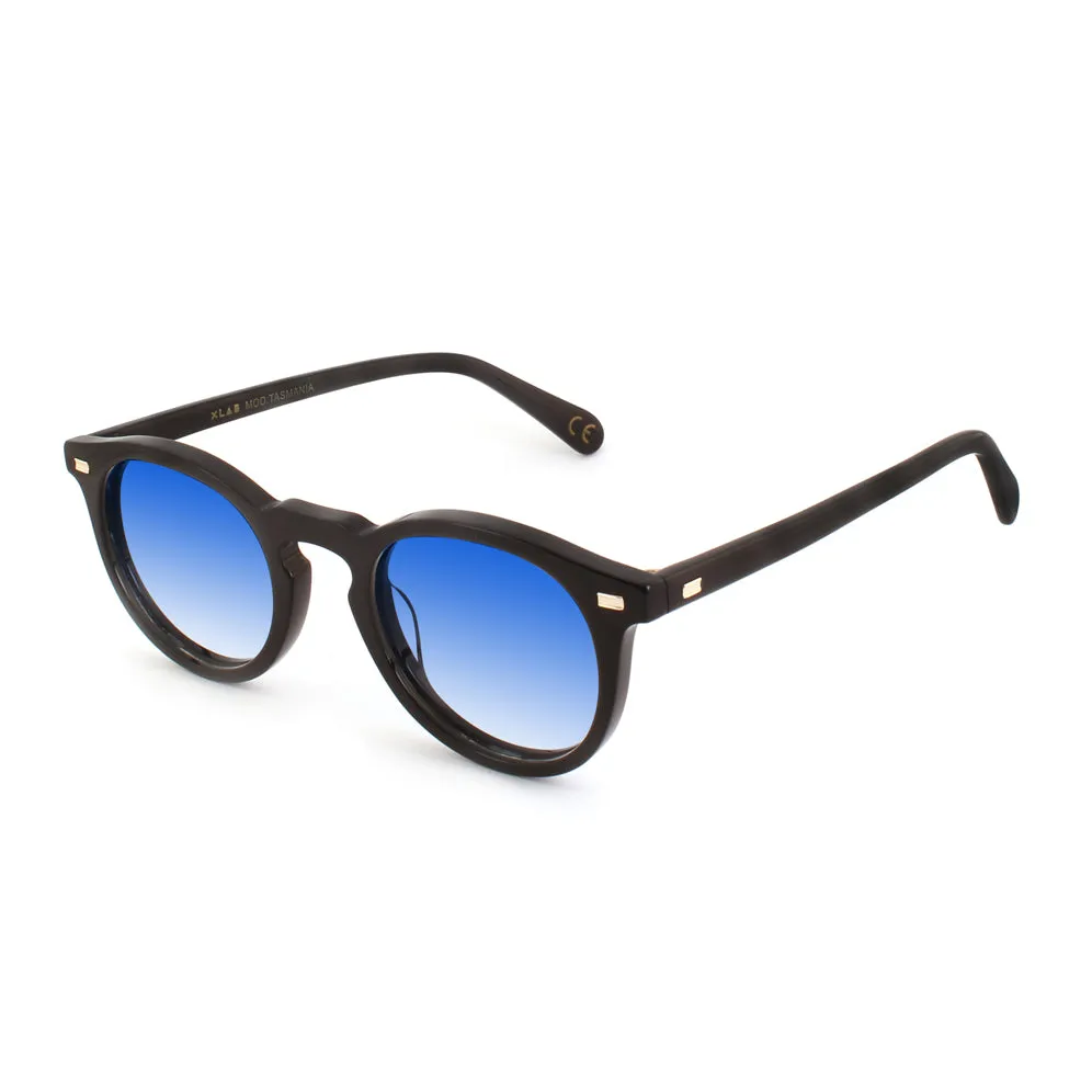 XLAB Tasmania 2.0 Occhiali da sole Acetato Blu striato Marrone Rotonda Polarizzata