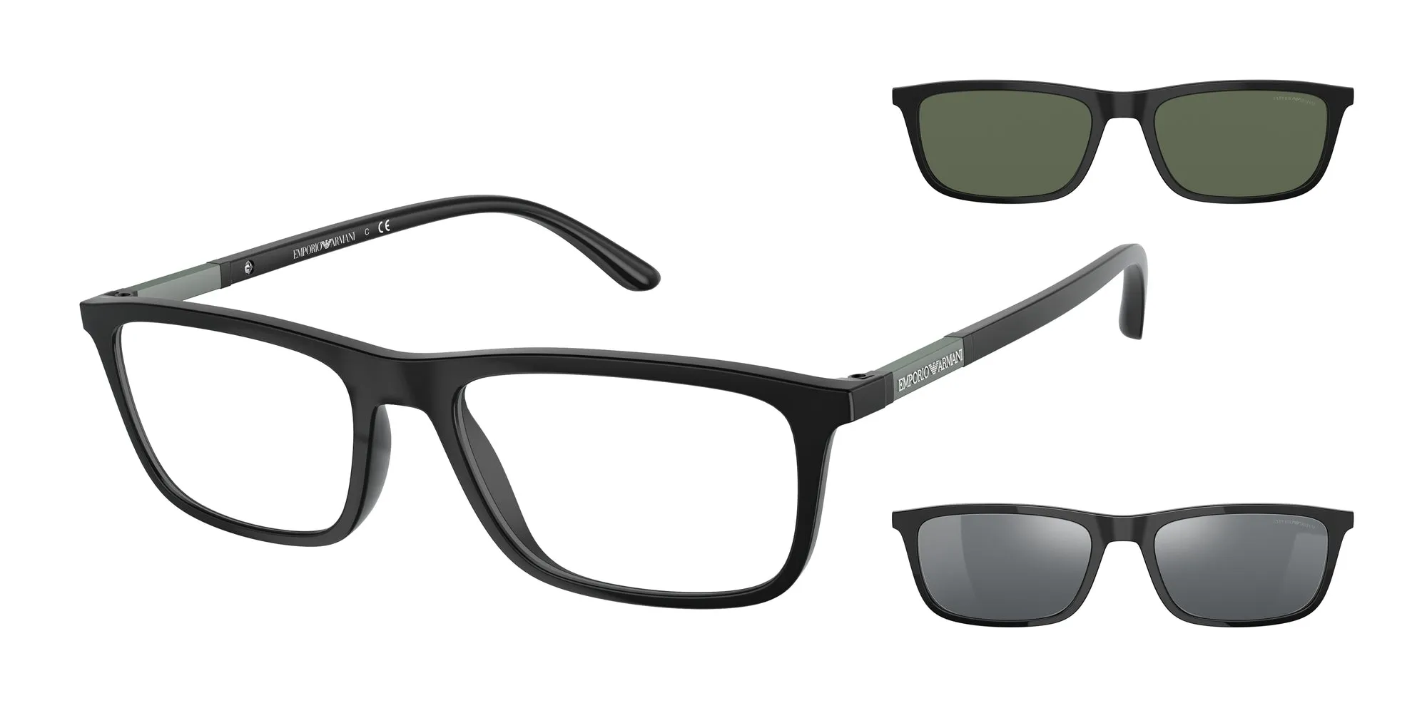 Emporio Armani EA4160 50421W Occhiali da sole Iniettato Nero Trasparente Squadrata Normale Clip-on