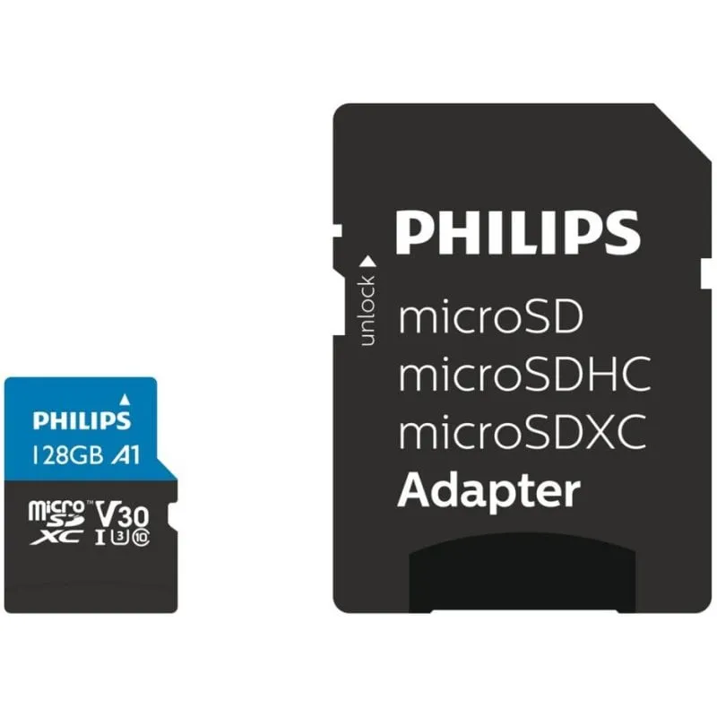Scheda MicroSD Philips FM12MP65B 128GB UHS-I Classe 10 U3 V30 A1 con Adattatore SD