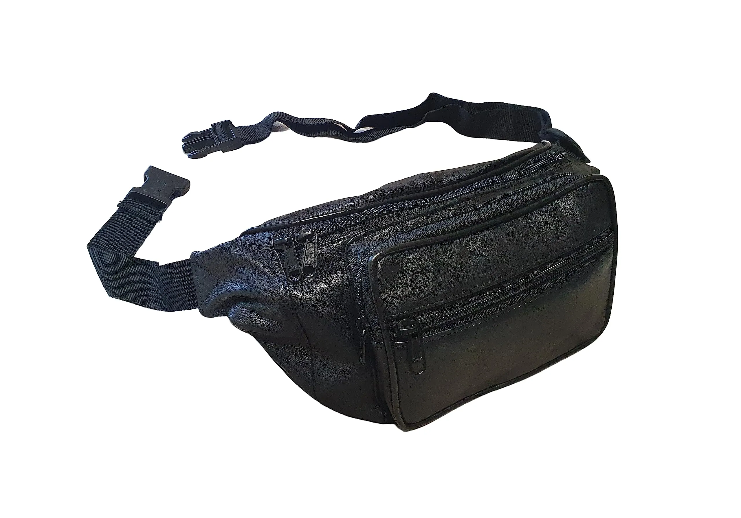 Marsupio / marsupio in vera pelle di agnello nero Nappa Materiale morbida pelle Uno scomparto posteriore sicuro con chiusura lampo per passaporto. Elegante e alla moda per uomo e donna.