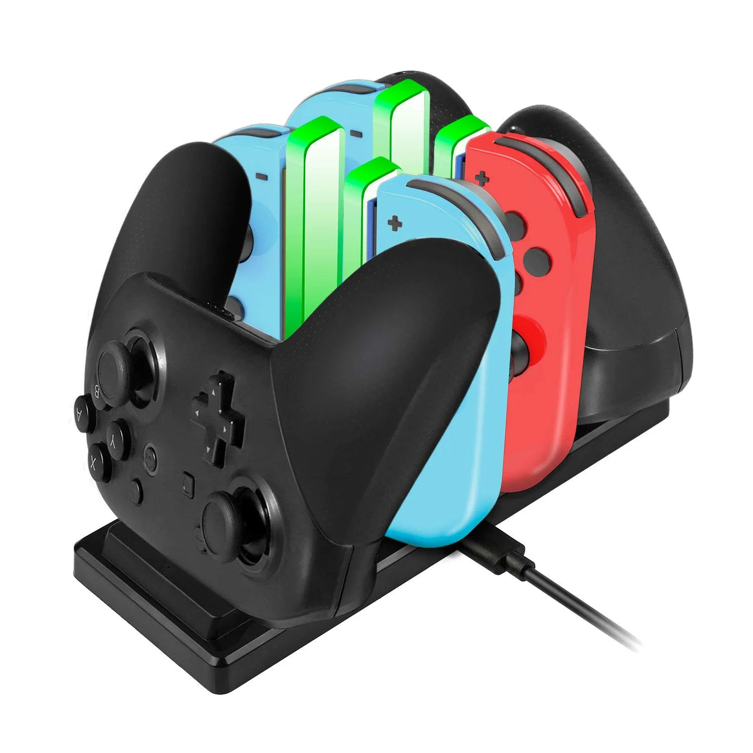 EXTSUD Stazione Ricarica per Nin-tendo Switch Joy-con e PRO Controller 6 in 1 Base Caricatore Nin-tendo Switch Controller con 4 Slots per Joy-con e Type-C USB Porta per Switch Console/Controller PRO