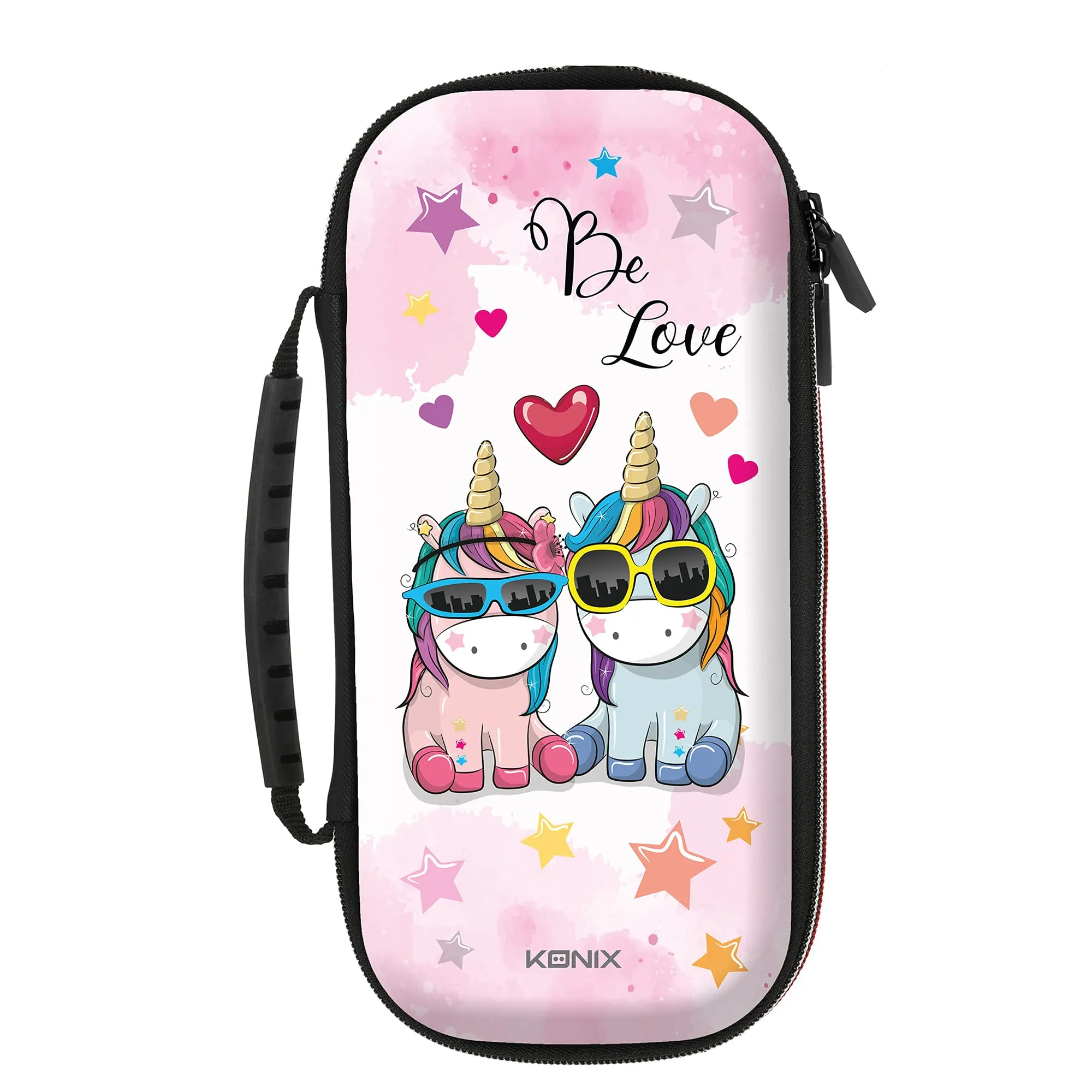Konix Unik Custodia di protezione e trasporto - Nintendo Switch, Switch Lite e Switch OLED - Alloggio 8 giochi - Design Be Love, unicorni