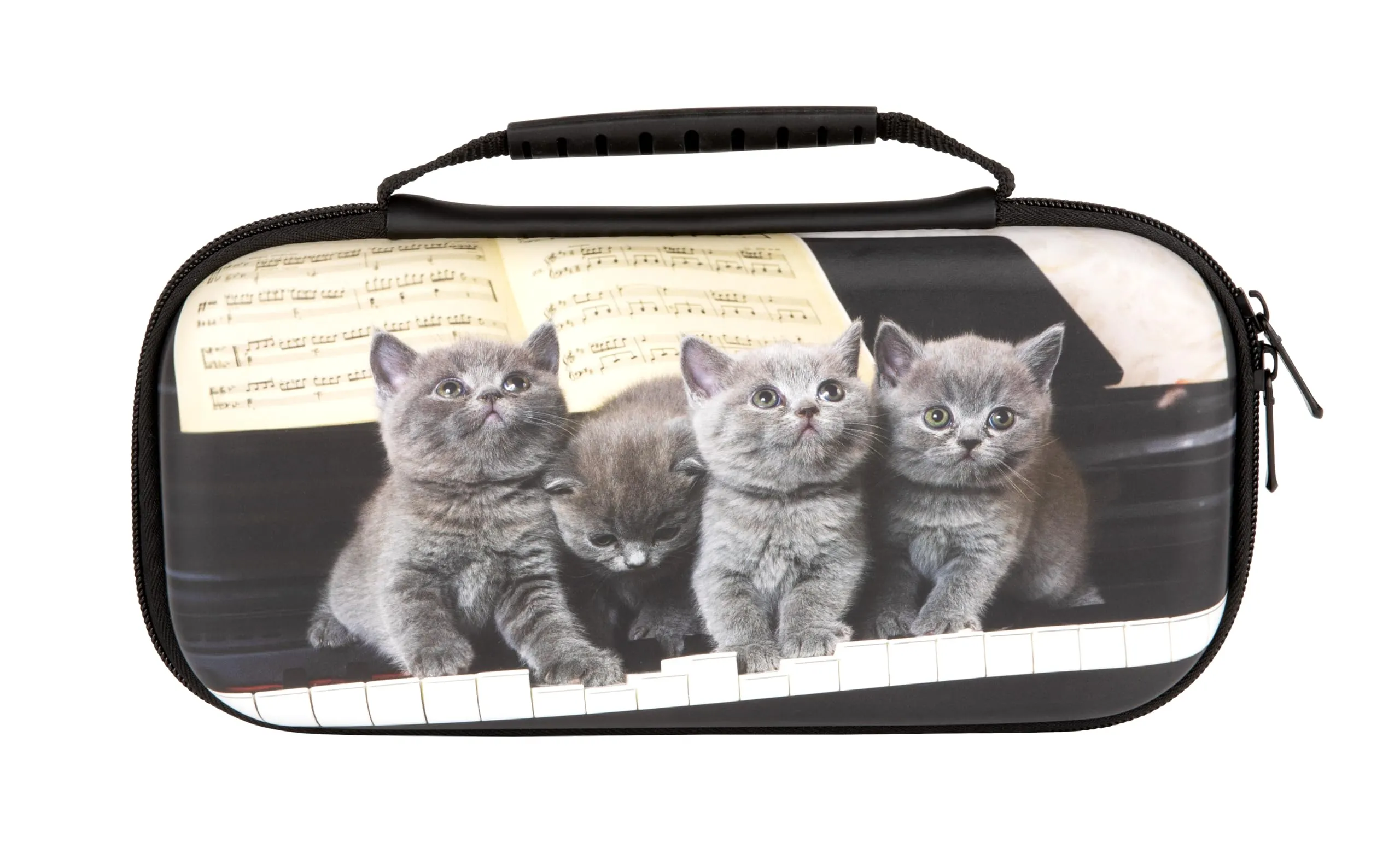 Konix Mythics Custodia di protezione e trasporto per Nintendo Switch, Switch Lite e Switch OLED - Alloggio 8 giochi - Design gatti e pianoforte