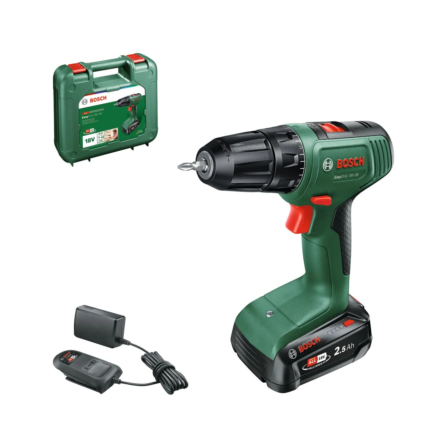 Bosch Trapano avvitatore a batteria EasyDrill 18V-38 (1 batteria da 2,5 Ah; sistema 18 volt; in custodia per il trasporto)