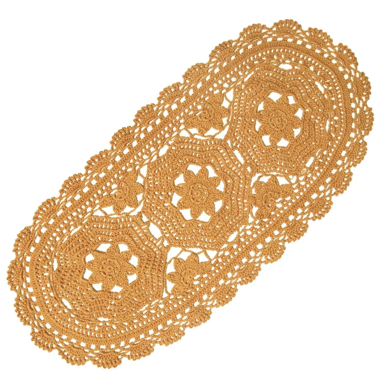 BOMHCS Centrino ovale in pizzo, larghezza da 22,9 cm a 27,9 cm, lunghezza da 55,9 cm a 58,4 cm, fatto a mano all'uncinetto, runner da tavola con fiori (champagne, 1)