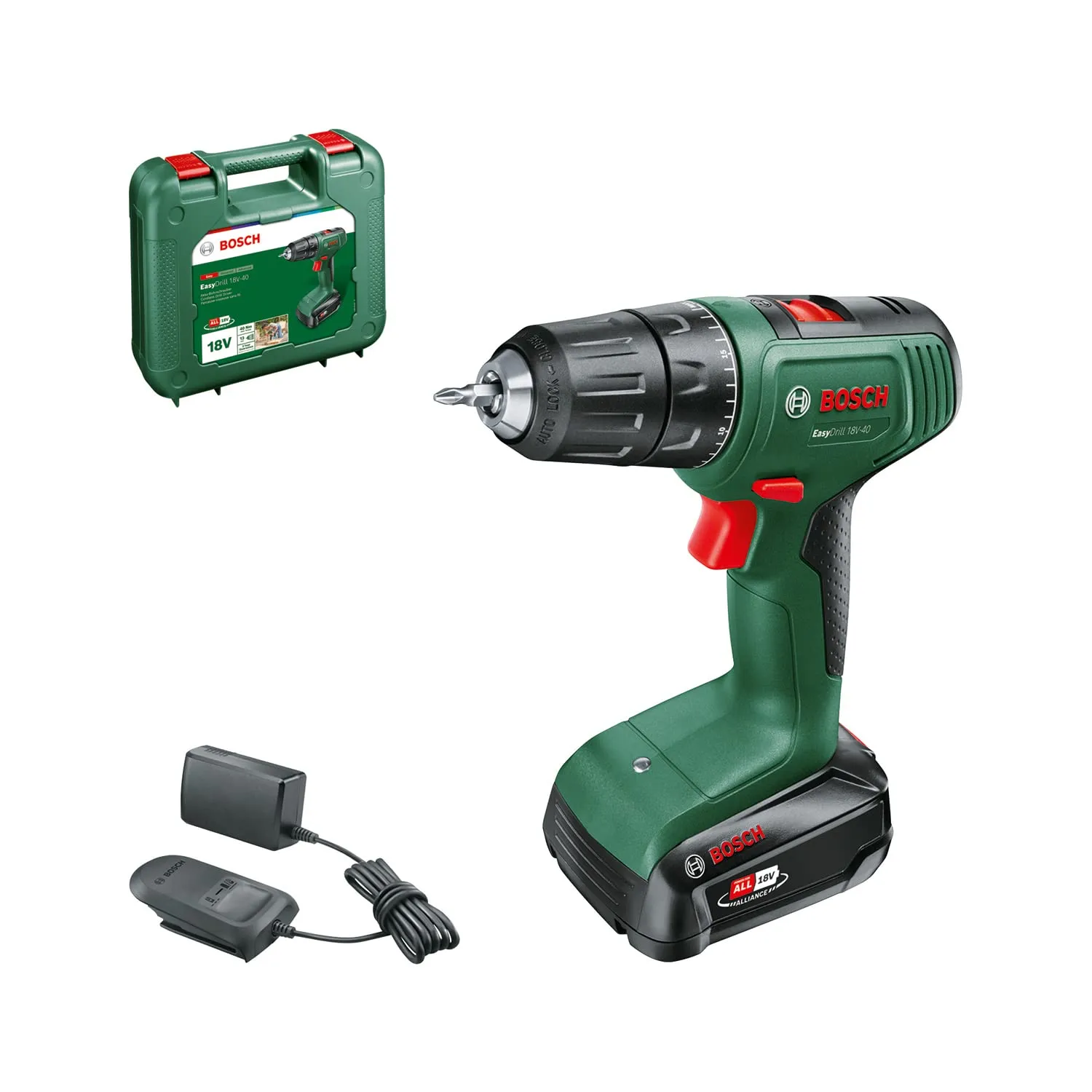 Bosch Home and Garden 06039D8004 Bosch Trapano Avvitatore EasyDrill 18V-40 (1 Batteria da 2,0 Ah, Sistema 18 Volt, in Custodia per Il Trasporto). 1/2"