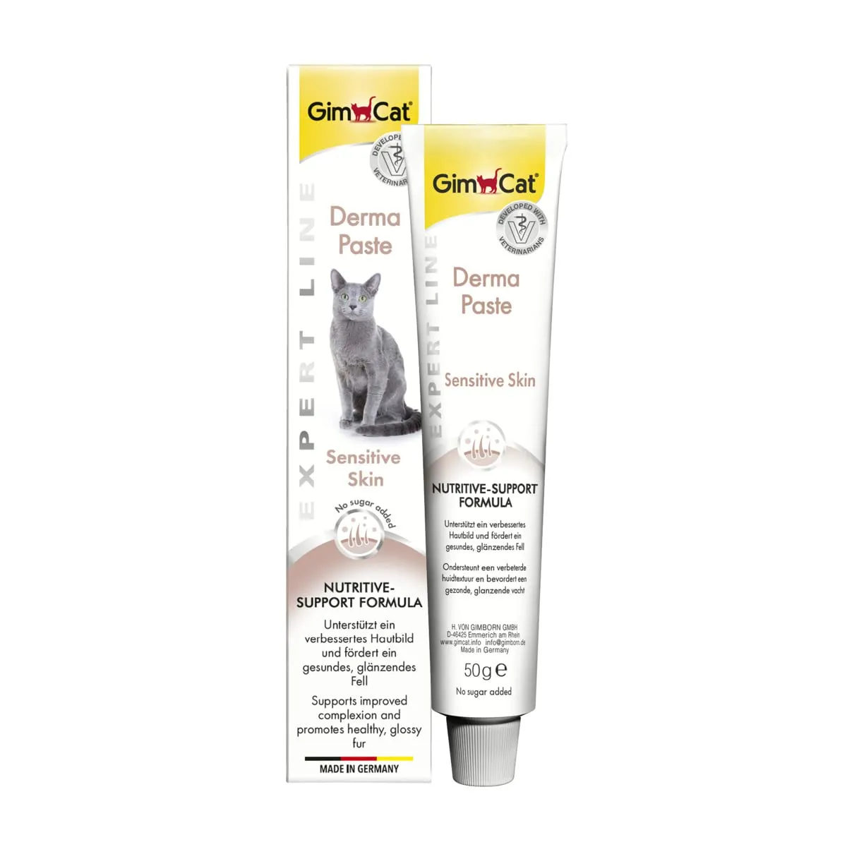 GimCat EXPERT LINE Derma Pasta, Snack per gatti funzionale che migliora l’aspetto della cute e favorisce la salute del pelo, 1 tubetto, 1 x 50 g