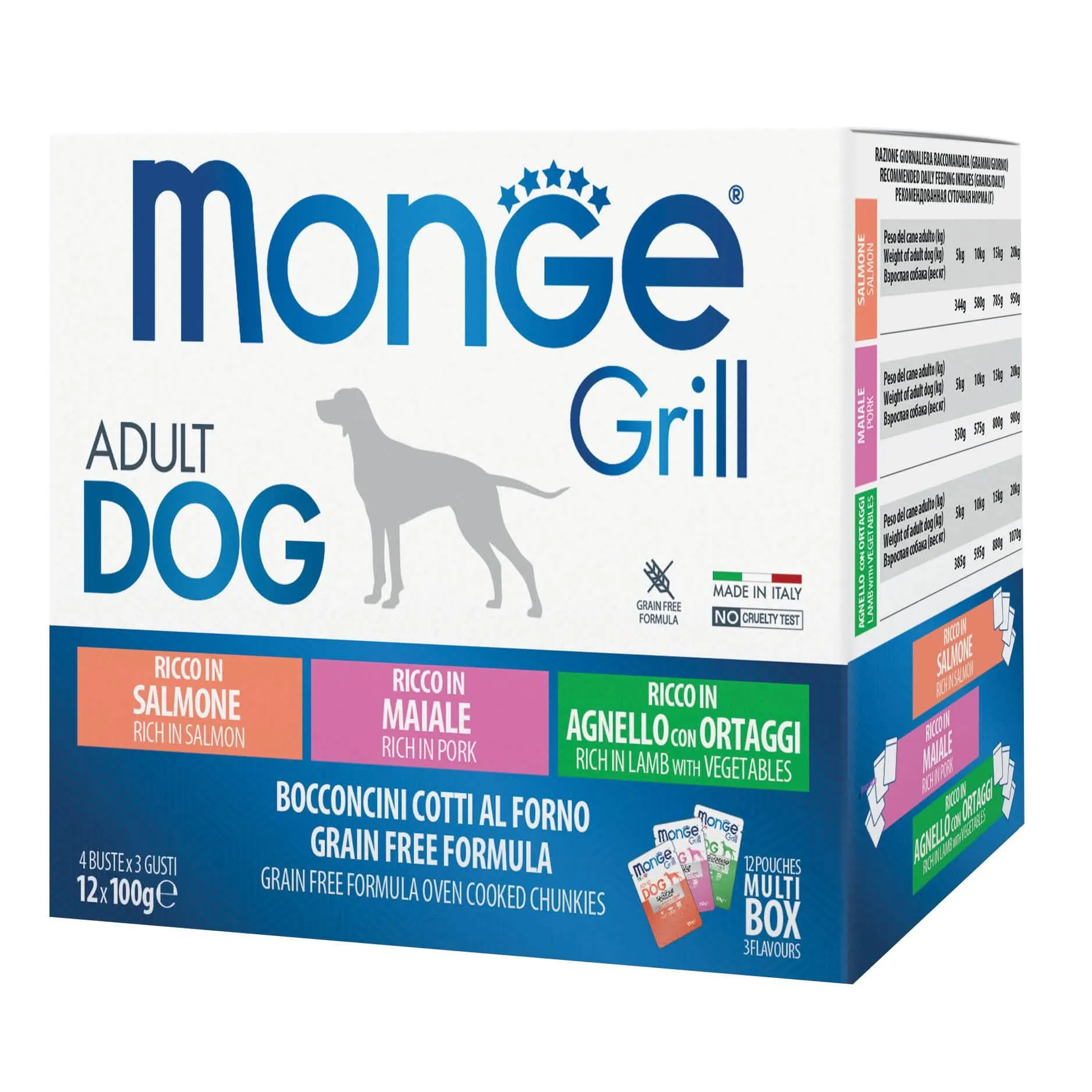 Monge grill multibox adult salmone-maiale-agnello 12x100 g