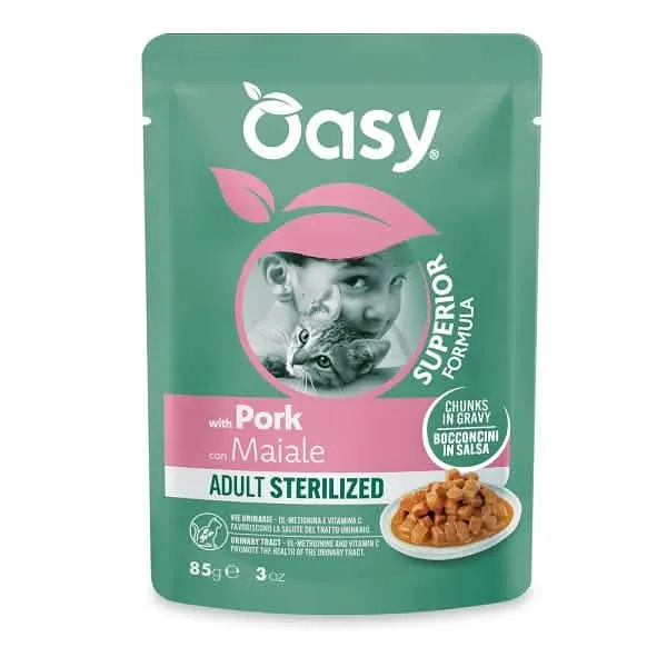Oasy wet cat bocconcini adult sterilized maiale 85 g