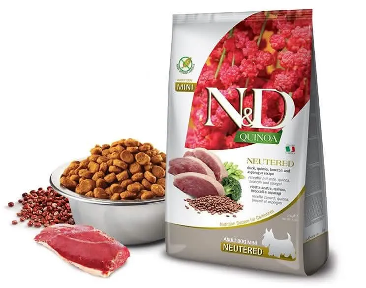 N&D Quinoa Dog Anatra Broccoli Asparagi Neutered Adult Mini 800g