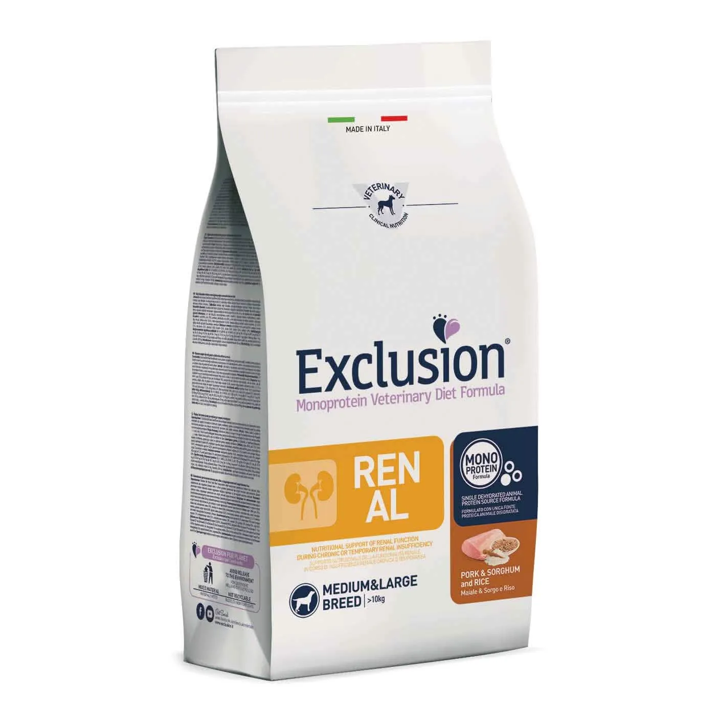 Exclusion monoprotein veterinary diet formula dog renal pork & sorghum and rice medium/large 2 kg dry