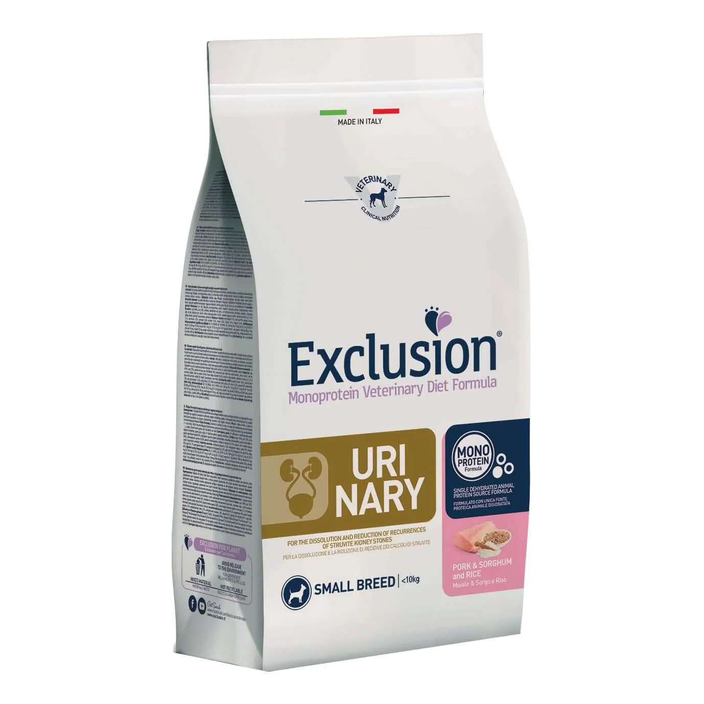 Exclusion monoprotein veterinary diet formula dog urinary pork & sorghum and rice small 2 kg dry