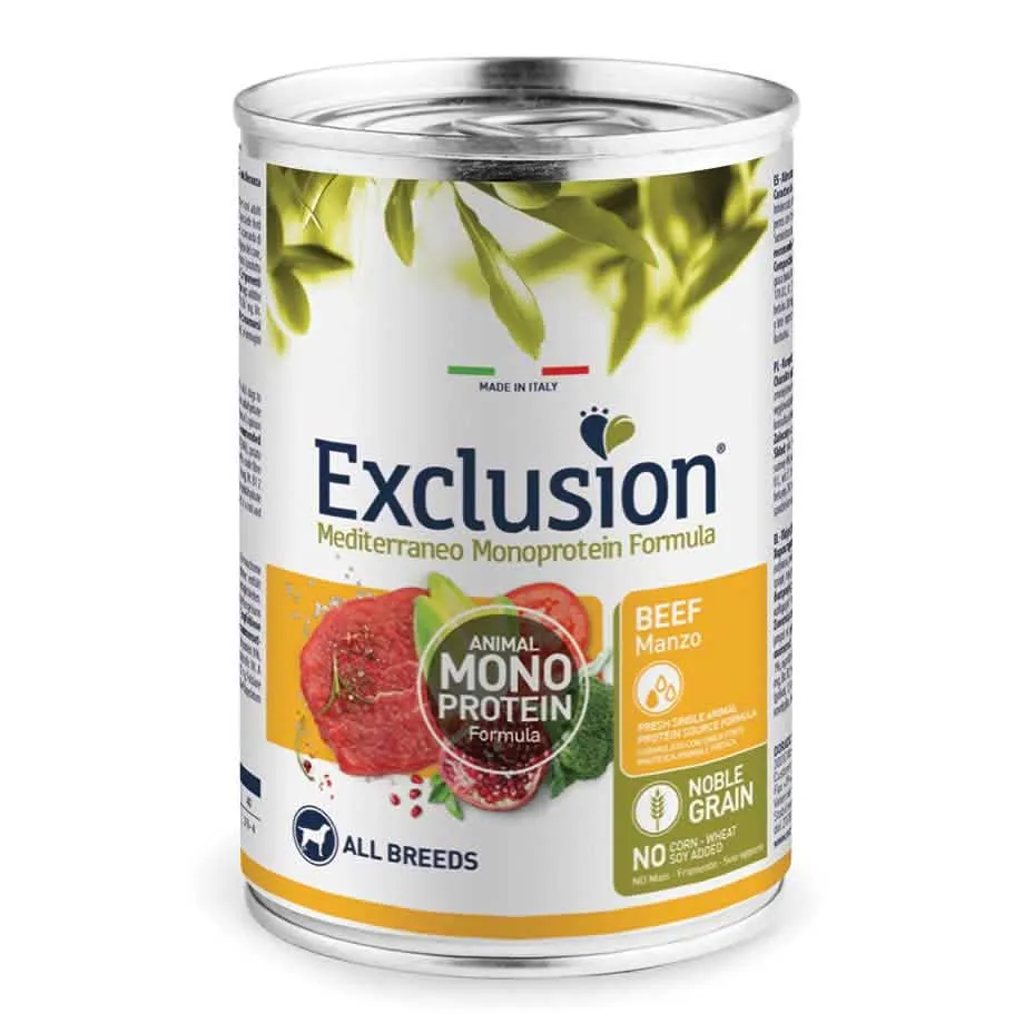 Exclusion mediterraneo monoprotein noble grain adult beef all breeds 400g