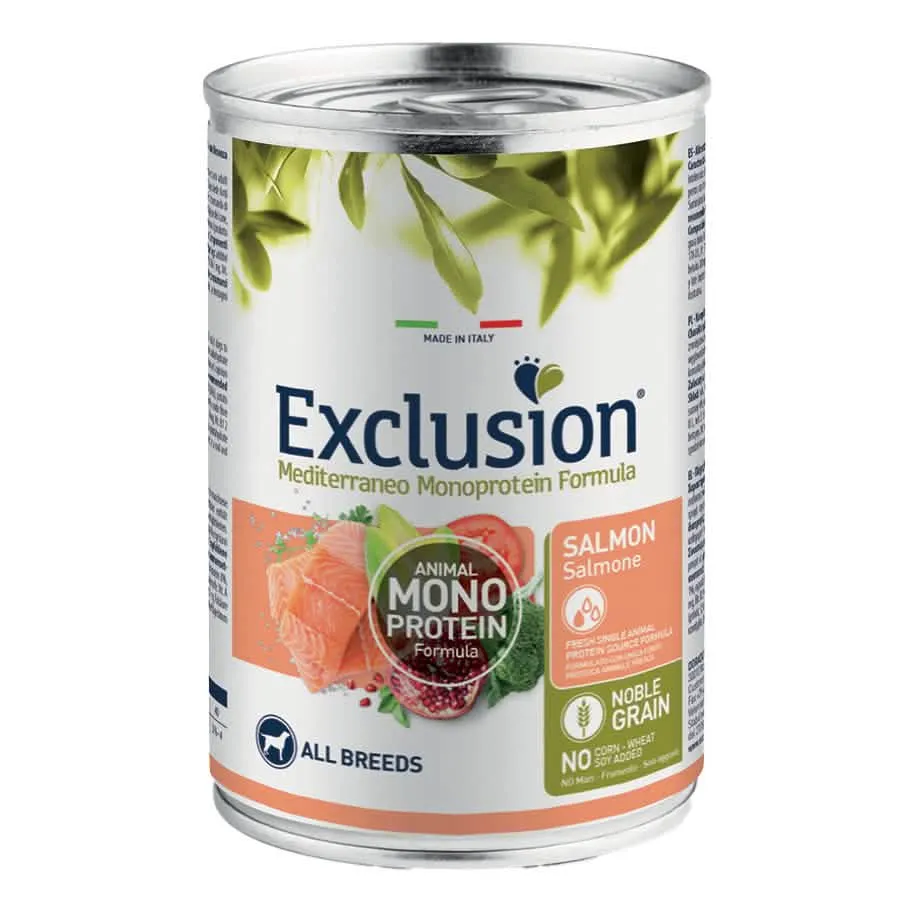 Exclusion mediterraneo monoprotein noble grain adult salmon all breeds 400g