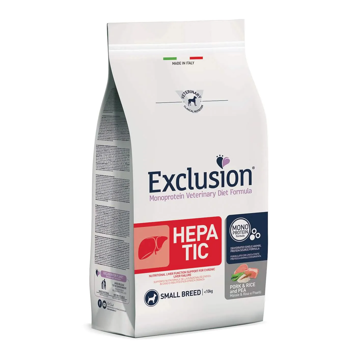 Exclusion monoprotein veterinary diet formula hepatic pork&rice and pea small 2 kg