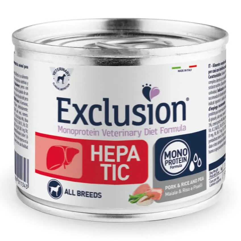 Exclusion monoprotein veterinary diet formula hepatic pork&rice and pea all breeds 200 g