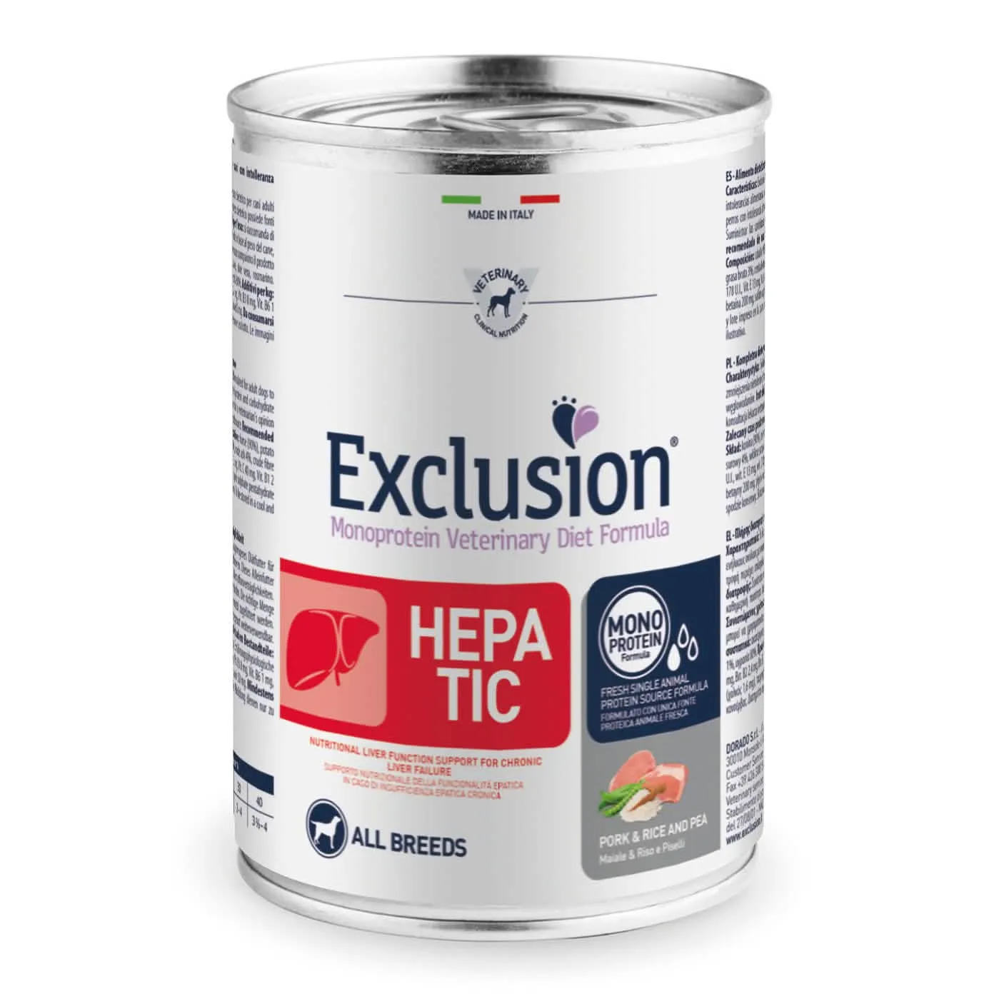 Exclusion monoprotein veterinary diet formula hepatic pork&rice and pea all breeds 400 g