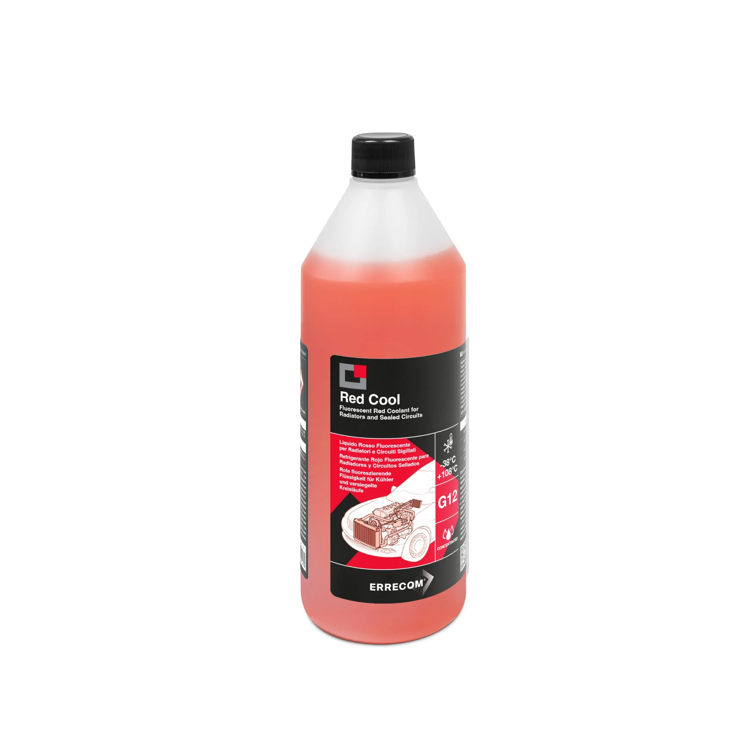 ERRECOM Red Cool, Liquido Radiatore Rosso Fluorescente Concentrato, antigelo G12 con Pacchetto inibitore a Base Organica Oat, 1 Litro