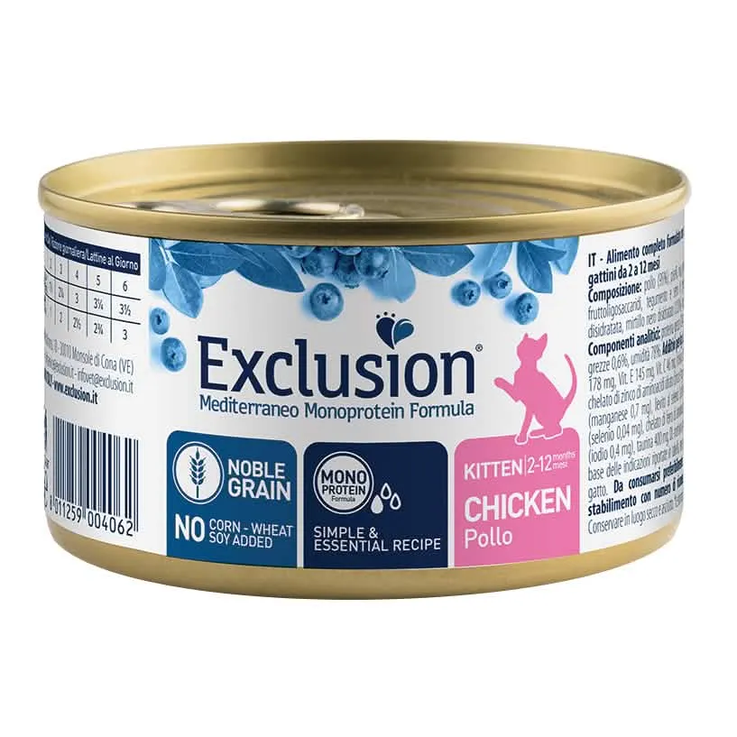 Exclusion mediterraneo monoprotein formula noble grain kitten chicken 85 g