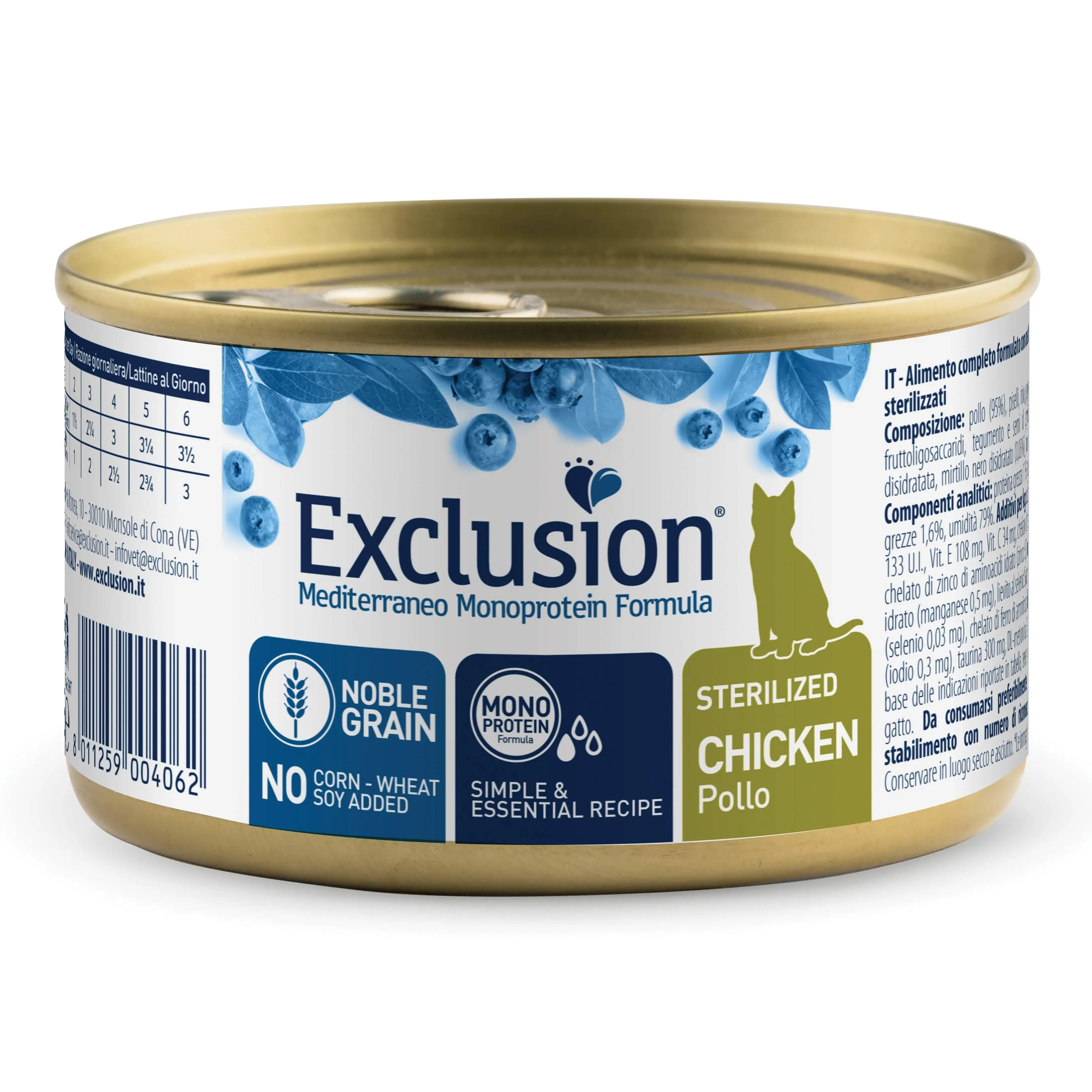 Exclusion mediterraneo monoprotein noble grain sterilized chicken 85 g
