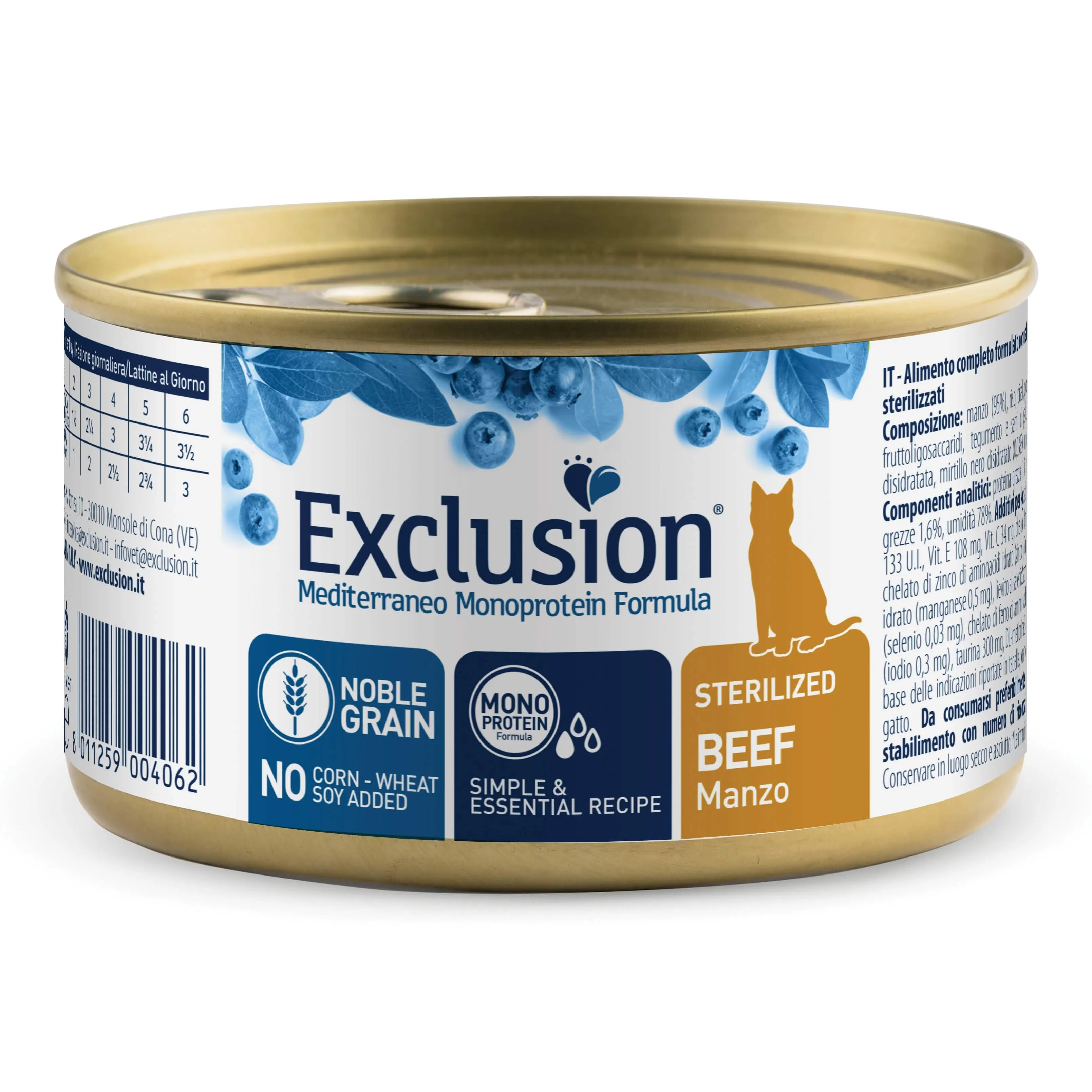 Exclusion mediterraneo monoprotein noble grain sterilized beef 85 g