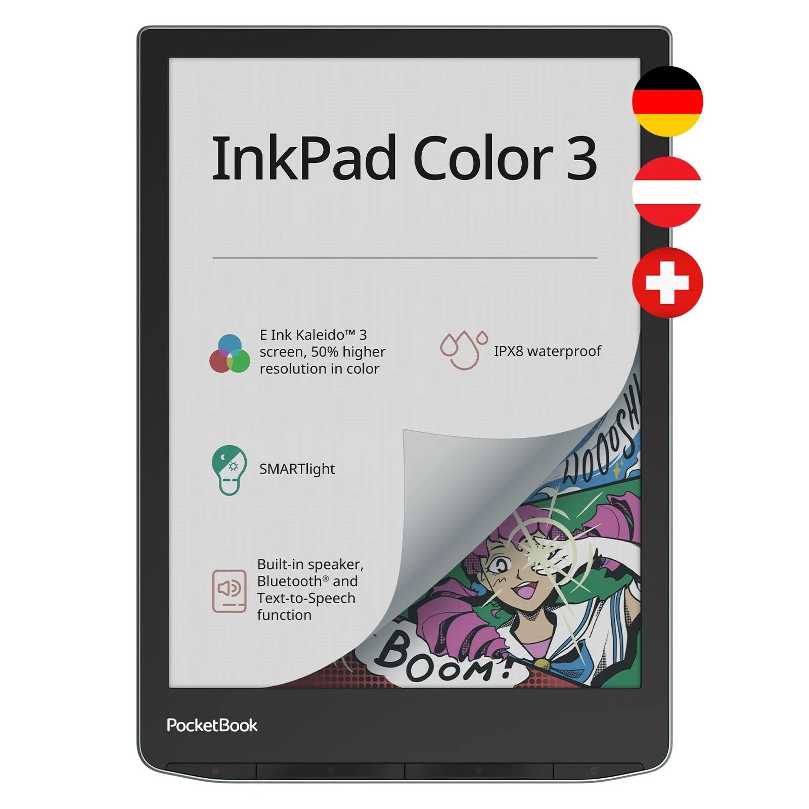 Pocketbook InkPad Color 3 eReader Grigio 8" 32 GB Memoria Bluetooth Protezione dall'acqua