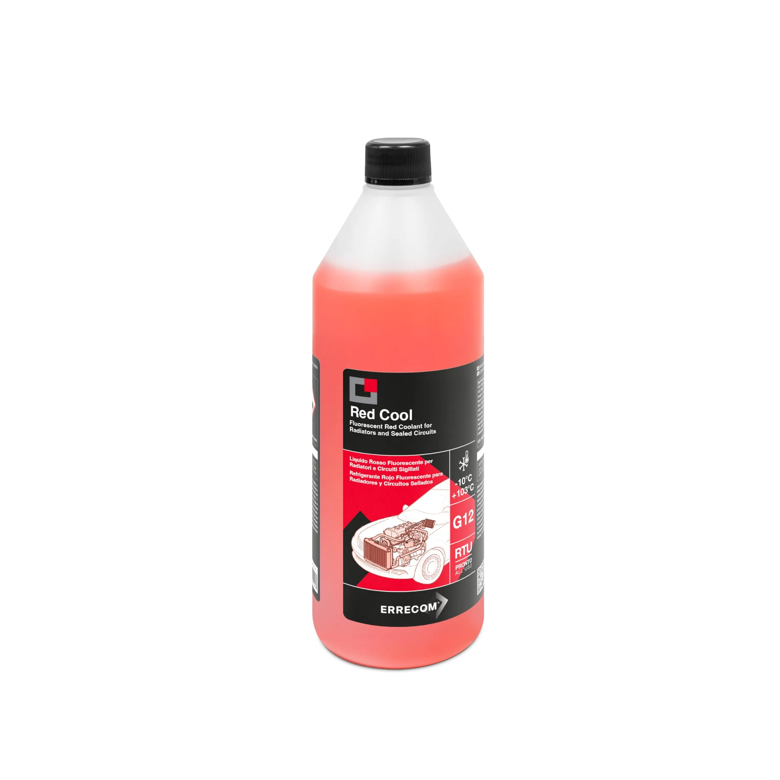 ERRECOM Red Cool, Liquido Radiatore Rosso Fluorescente -10°C/+103°C, antigelo G12 con Pacchetto inibitore a Base Organica Oat, Pronto all’Uso, 1 Litro
