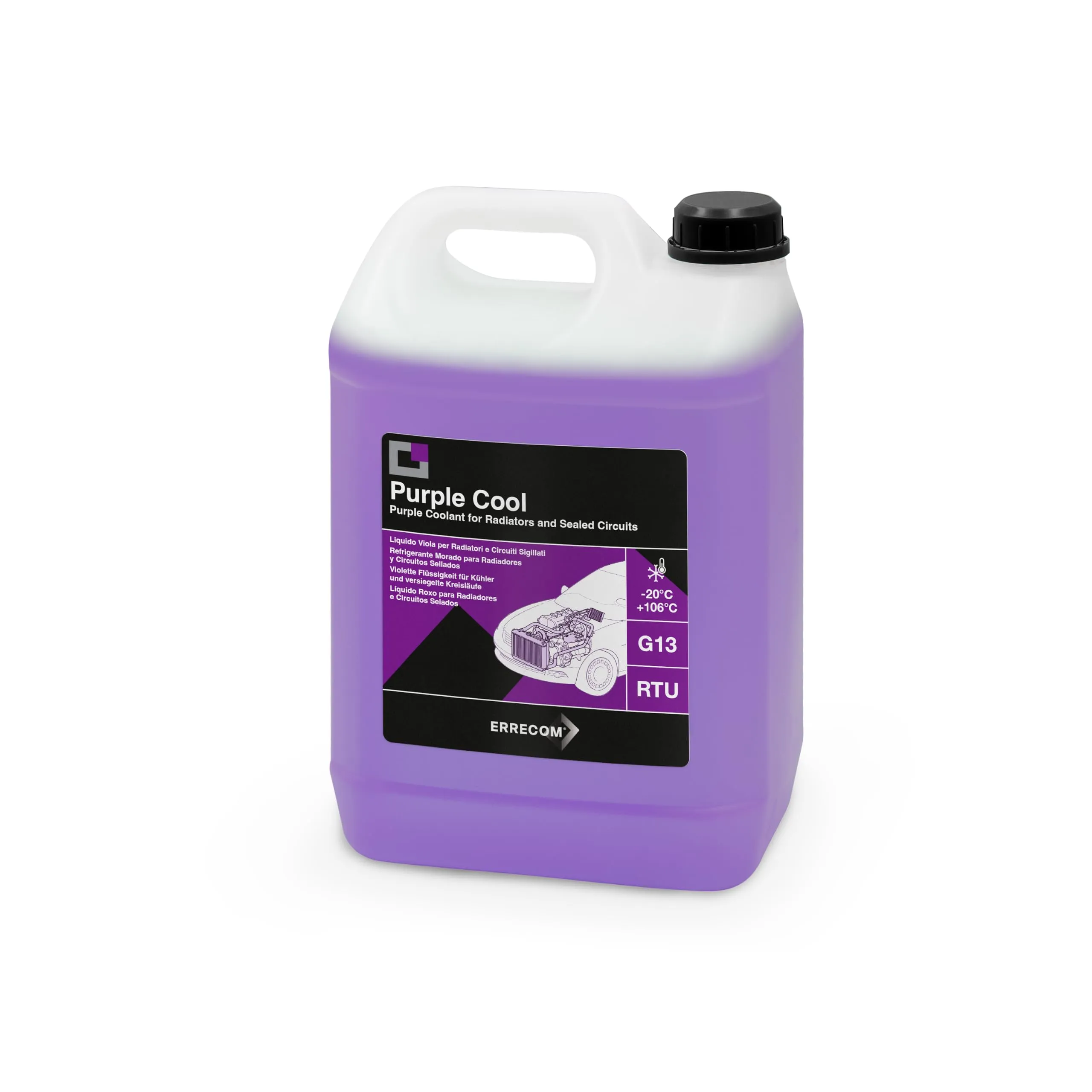 ERRECOM Purple Cool, Liquido Radiatore Viola -20°C/+106°C, antigelo G13 con Pacchetto additivi Glicerina, Pronto all’Uso, 5 Litri