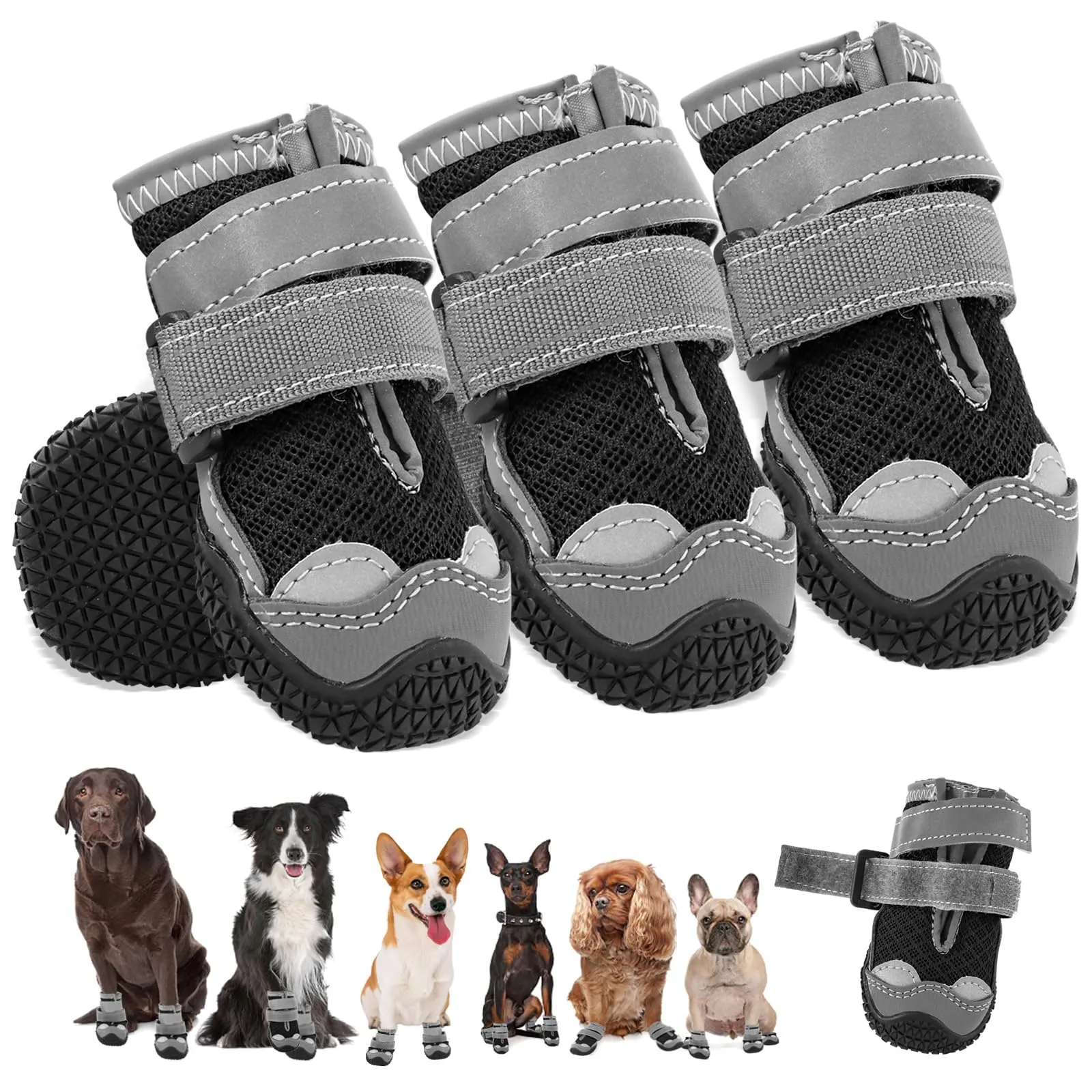 Stivali per Cane Stivali per Cani Respiranti con Griffe Antiscivolo Stivaletti per Cani Riflettenti per la Neve e l'Escursionismo (1, Nero)