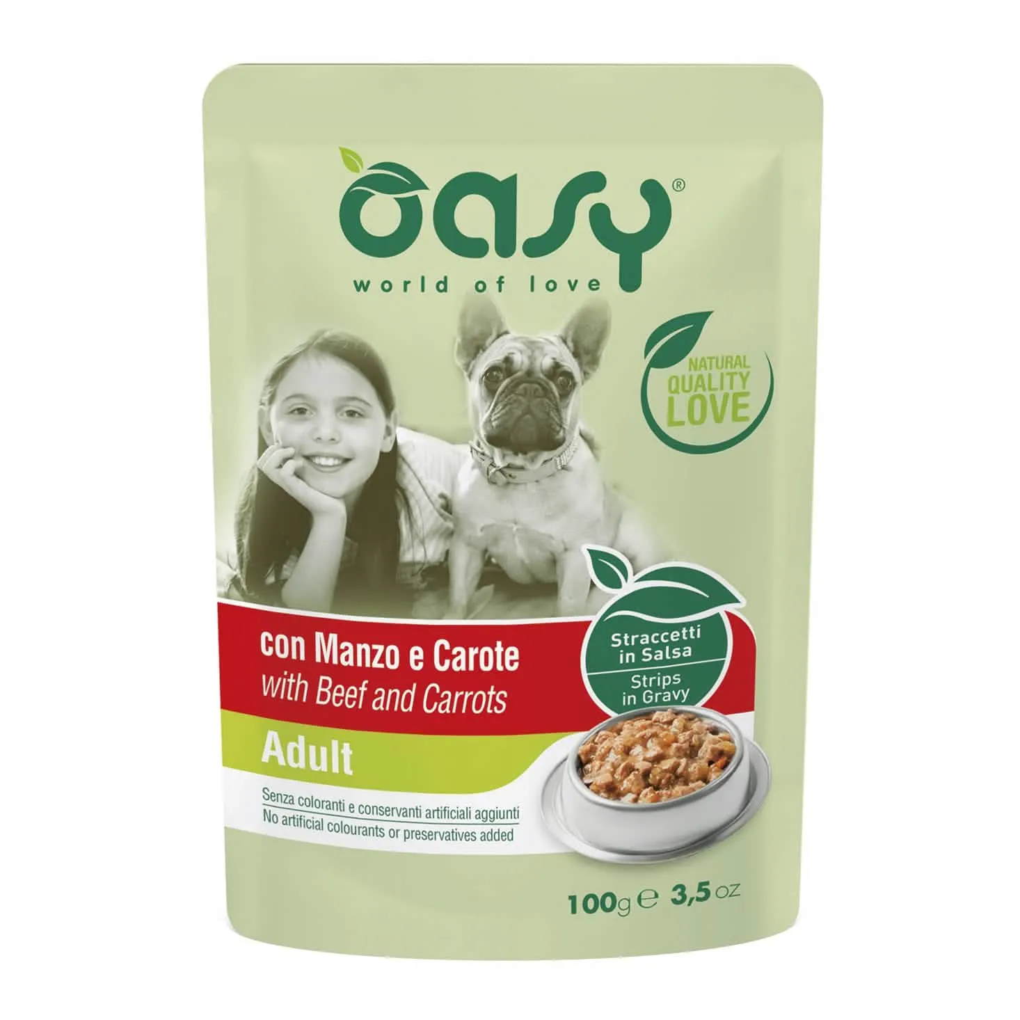 Oasy wet dog straccetti adult manzo e carote 100 g