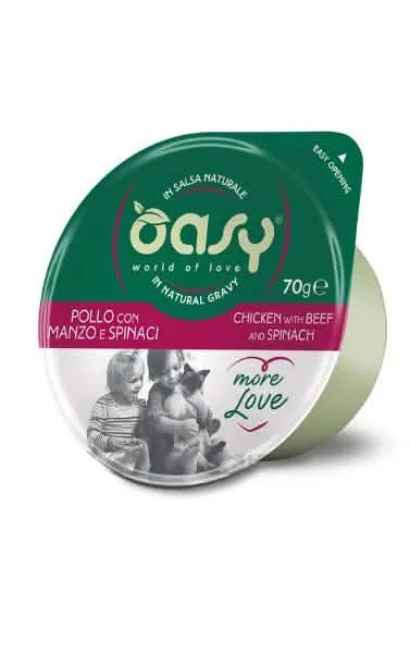 Oasy wet cat more love pollo con manzo e spinaci 70 g