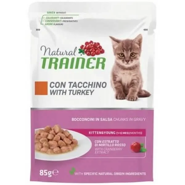 Trainer cat natural umido busta kit&young tacchino turkey 85 g bocconcini in salsa
