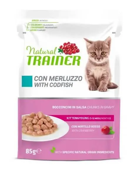 Natural trainer gatto kitten&young merluzzo umido 85 g