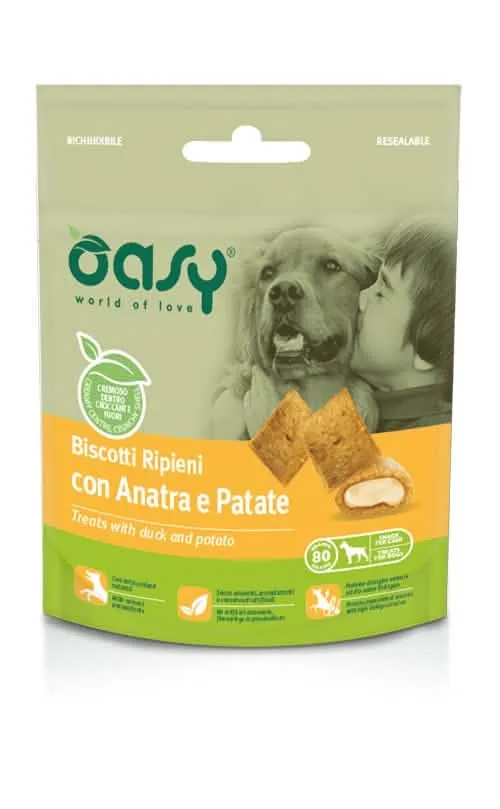 Oasy snack dog biscotti ripieni con anatra e patate 80 g