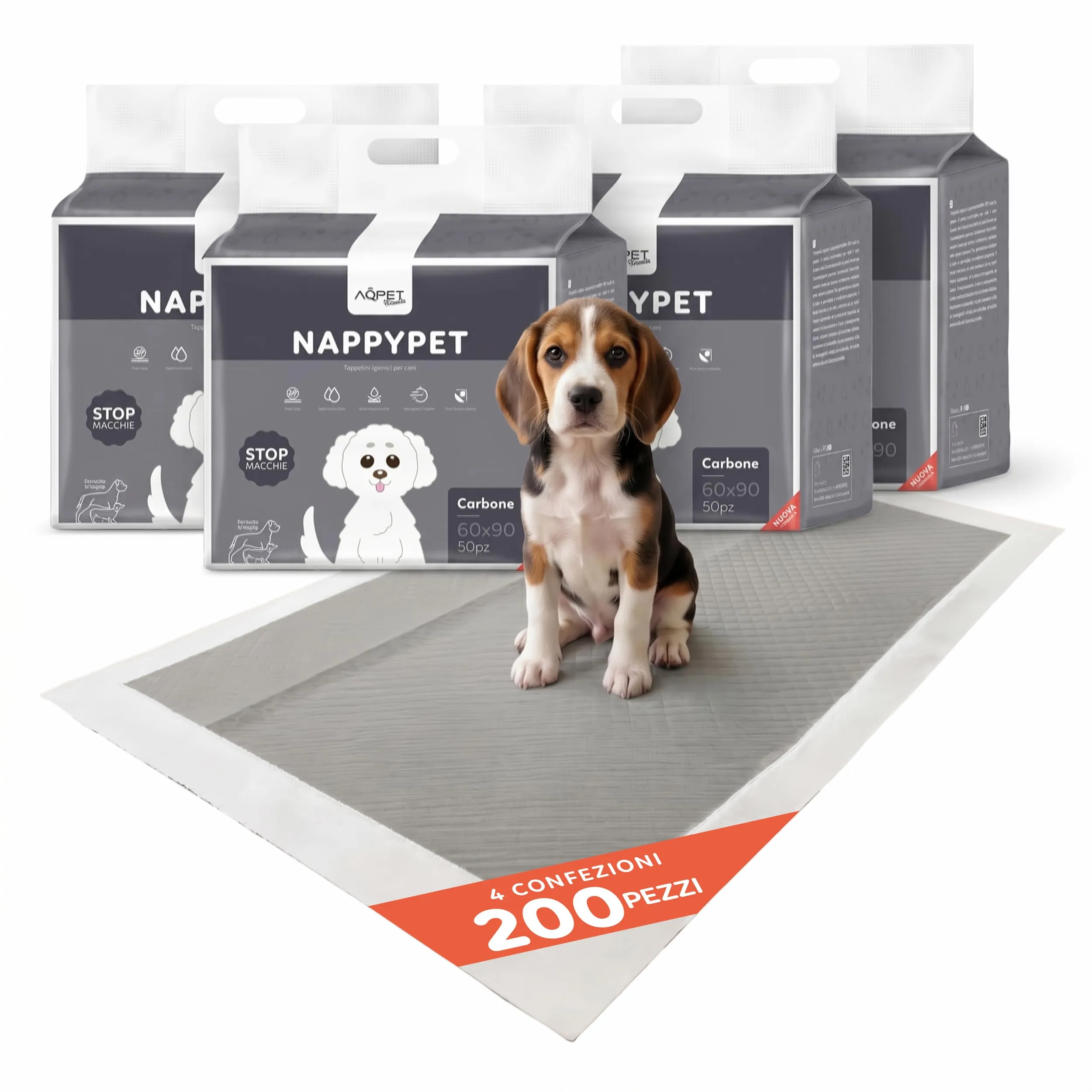 AQPET Tappetini Igienici per Cani ai Carboni Attivi 60x90 cm, 200 Pezzi