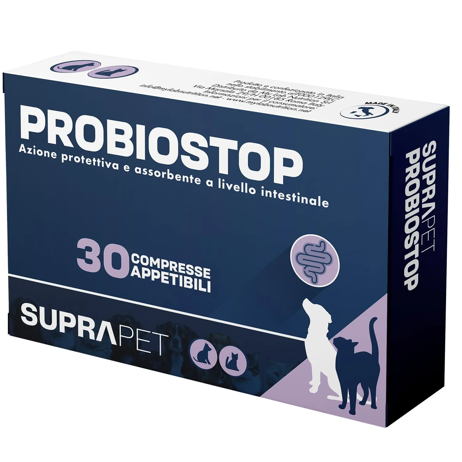 Suprapet Probiostop Probiotici Cane e Gatto 30 compresse - Contrasta la Diarrea ed i Disturbi della Digestione - Supporto per Flora Batterica dell'Intestino