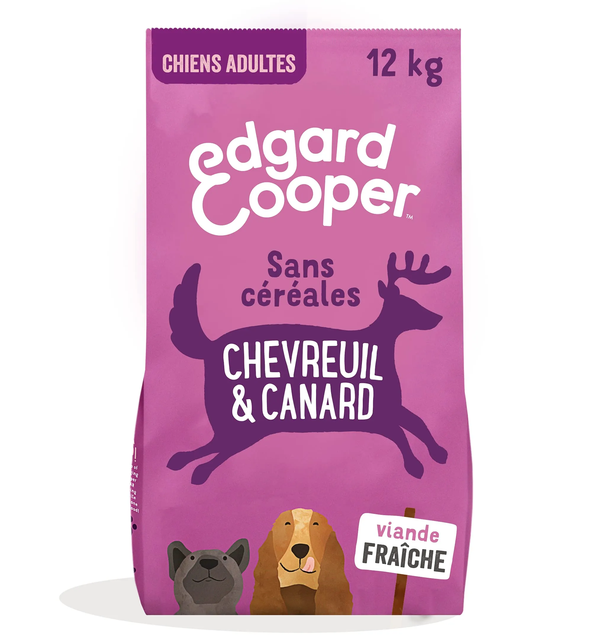 Edgard Cooper - Cibo secco per cani senza cereali (cervo e anatra, 12 kg), carne fresca e proteine, cibo naturale per cani adulti, ipoallergenico, senza zuccheri aggiunti