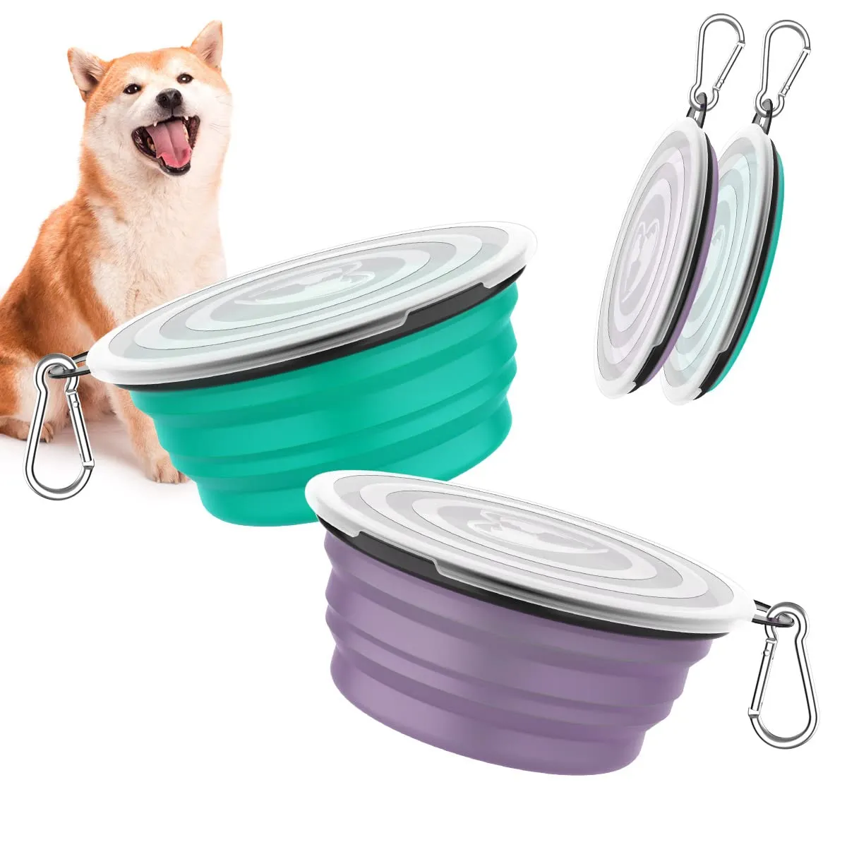 Pawaboo Set da 2 ciotole da viaggio pieghevoli per cani con coperchio