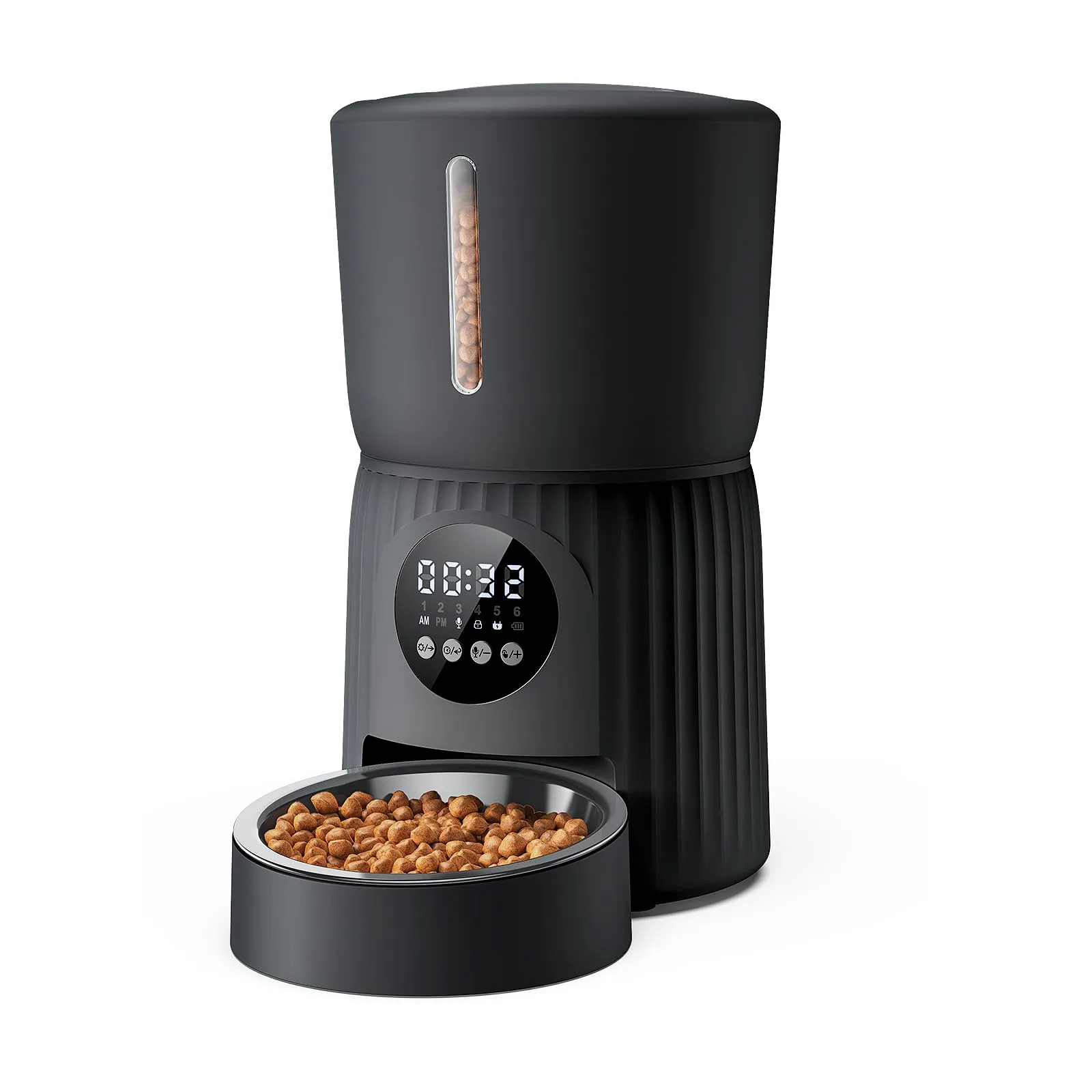 Distributore Automatico Cibo Gatti, Faroro 4L Dispenser Crocchette Gatto con 1-6 Pasti Al Giorno, Porzioni Regolabili, Voce 10s, Alimentazione Lenta (Nero)