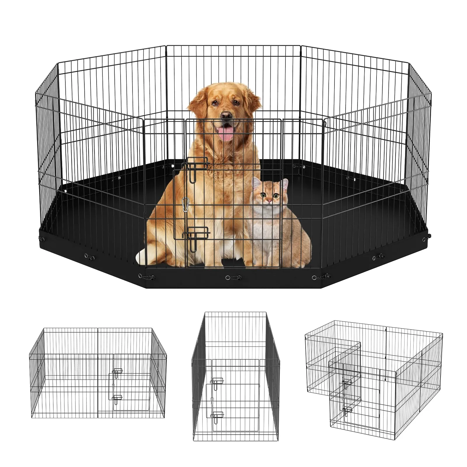 VEVOR Box per Cani Recinto per Cuccioli Coniglio Gatti Taglia Piccola e Media 8 Pannelli Pieghevoli Metallici 609,6x609,6 mm Uso Esterno Interno, Recinto di Gioco per Animali Domestici con Tappetino