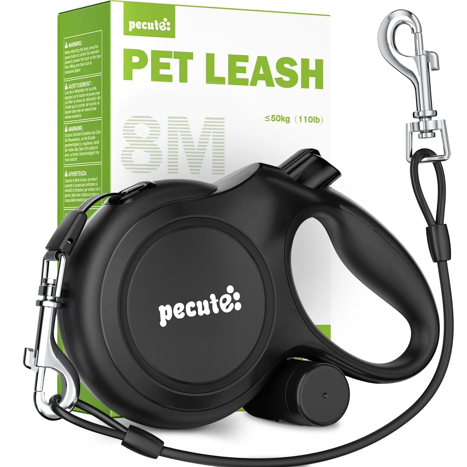 Pecute Guinzaglio per Cani Allungabile 8 metri con Corda Anti-morso da 46cm