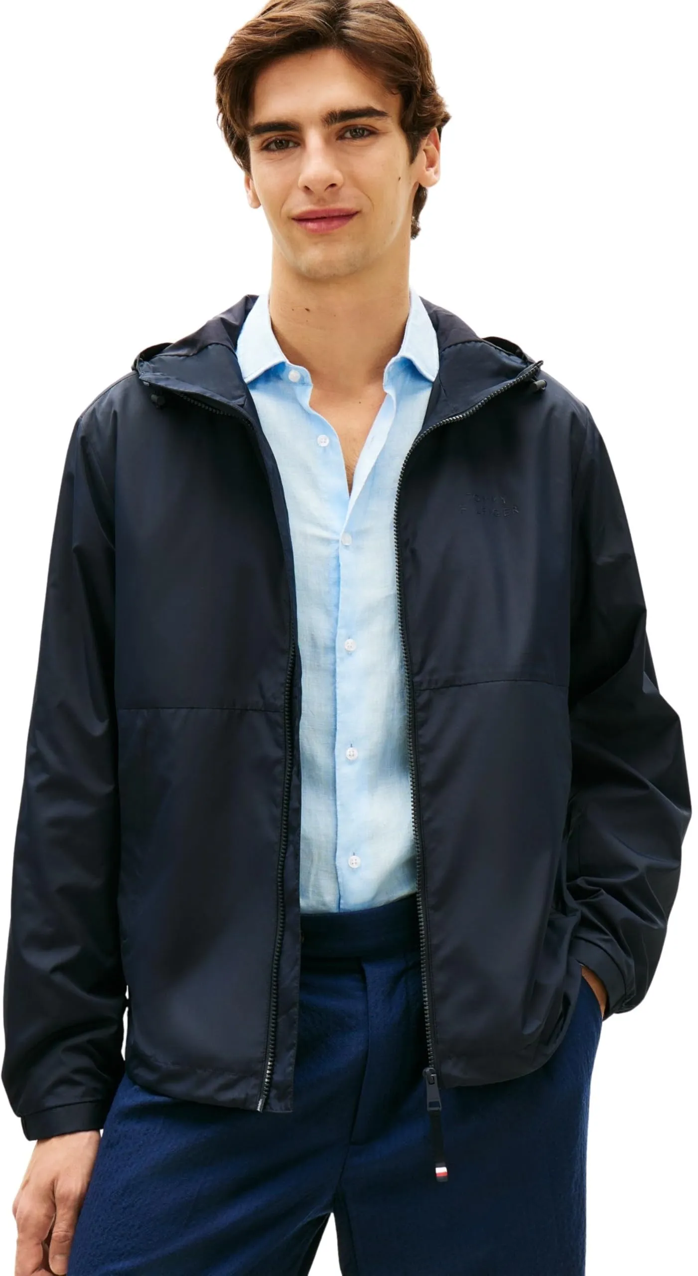Tommy Hilfiger Uomo Giacca a Vento Branded Hooded con Cappuccio, Blu (Desert Sky), S