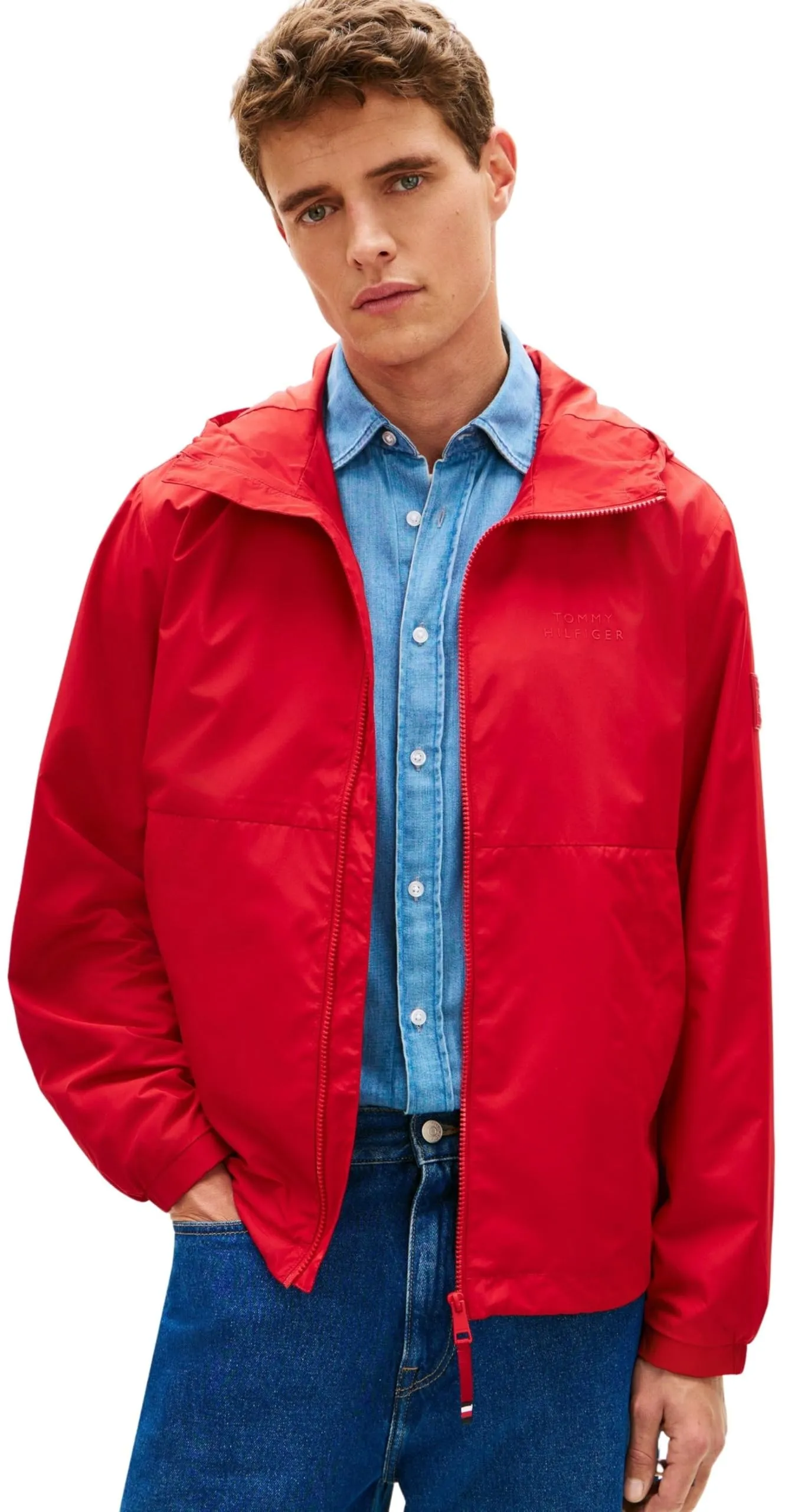 Tommy Hilfiger Uomo Giacca a Vento Branded Hooded con Cappuccio, Rosso (Medium Red), XL