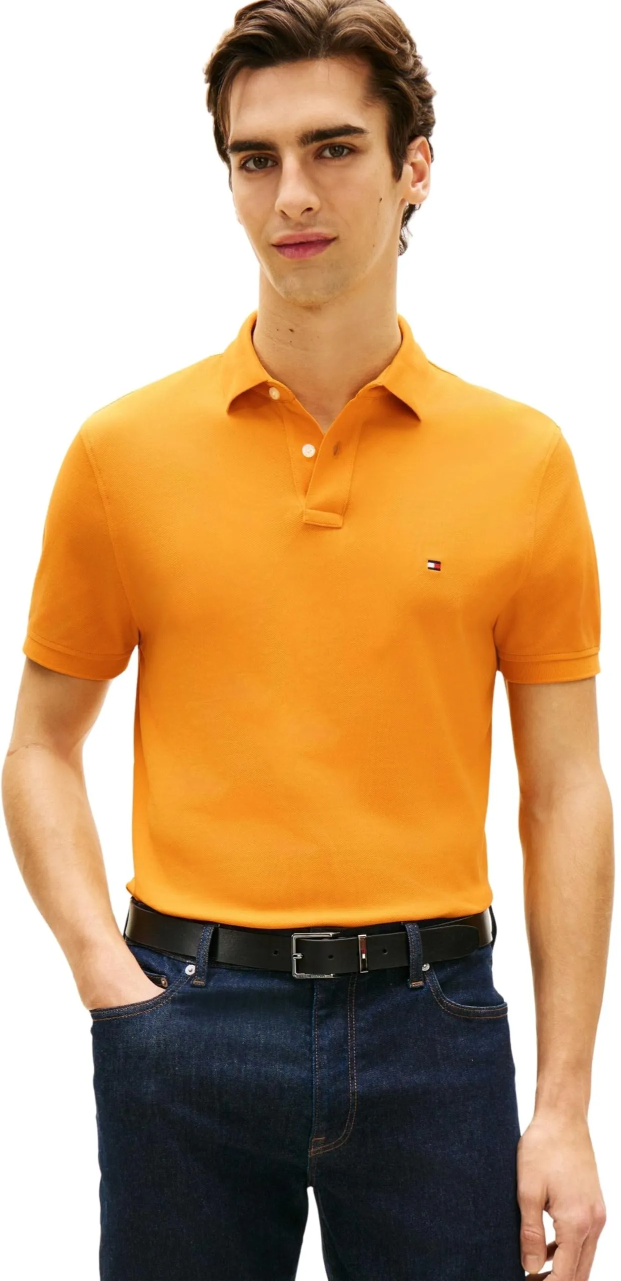 Tommy Hilfiger Uomo Maglietta Polo Maniche Corte 1985 Regular Fit, Arancione (Orange Flash), S
