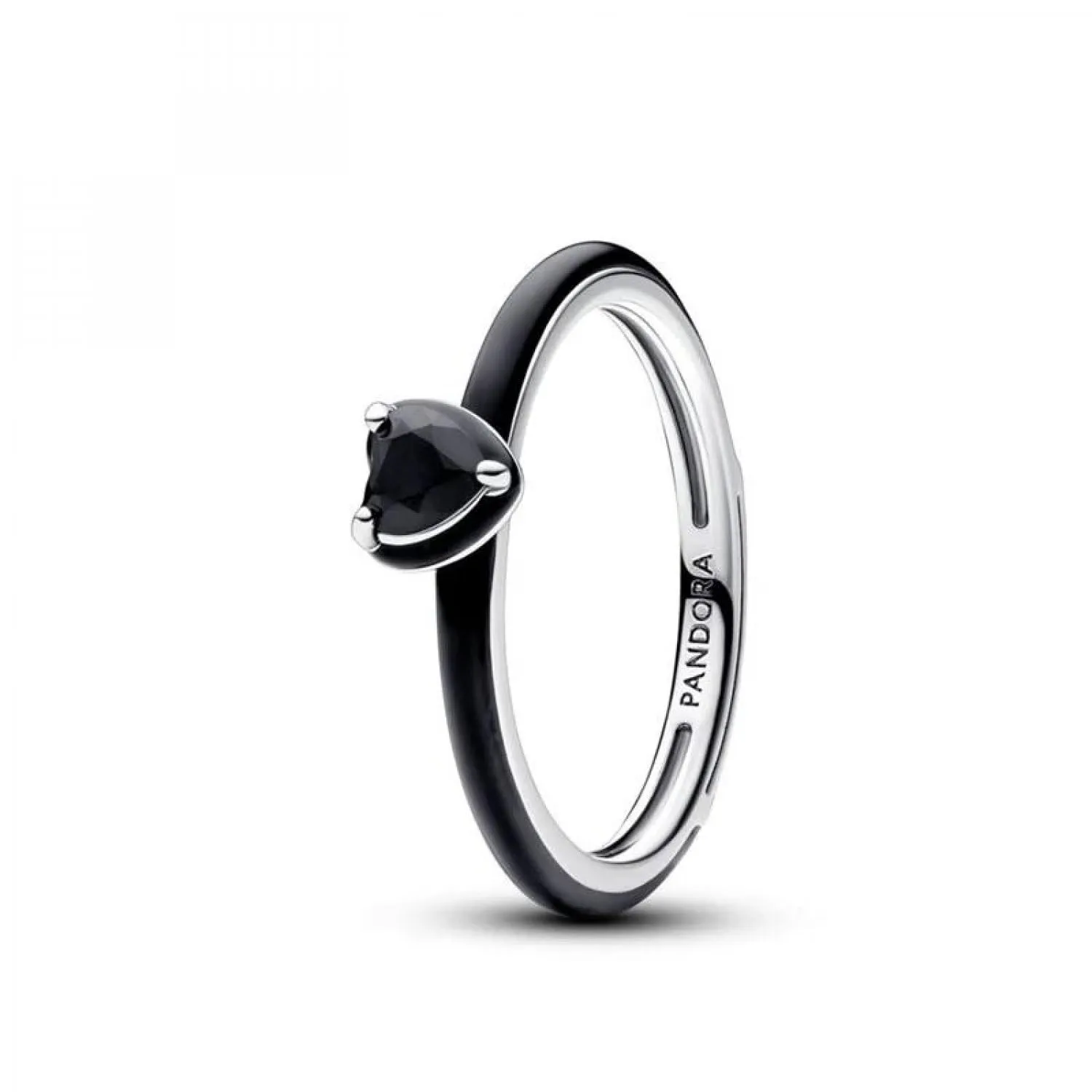 PANDORA ME Anello con cuore in argento 9 con cristallo nero e smalto nero, 54