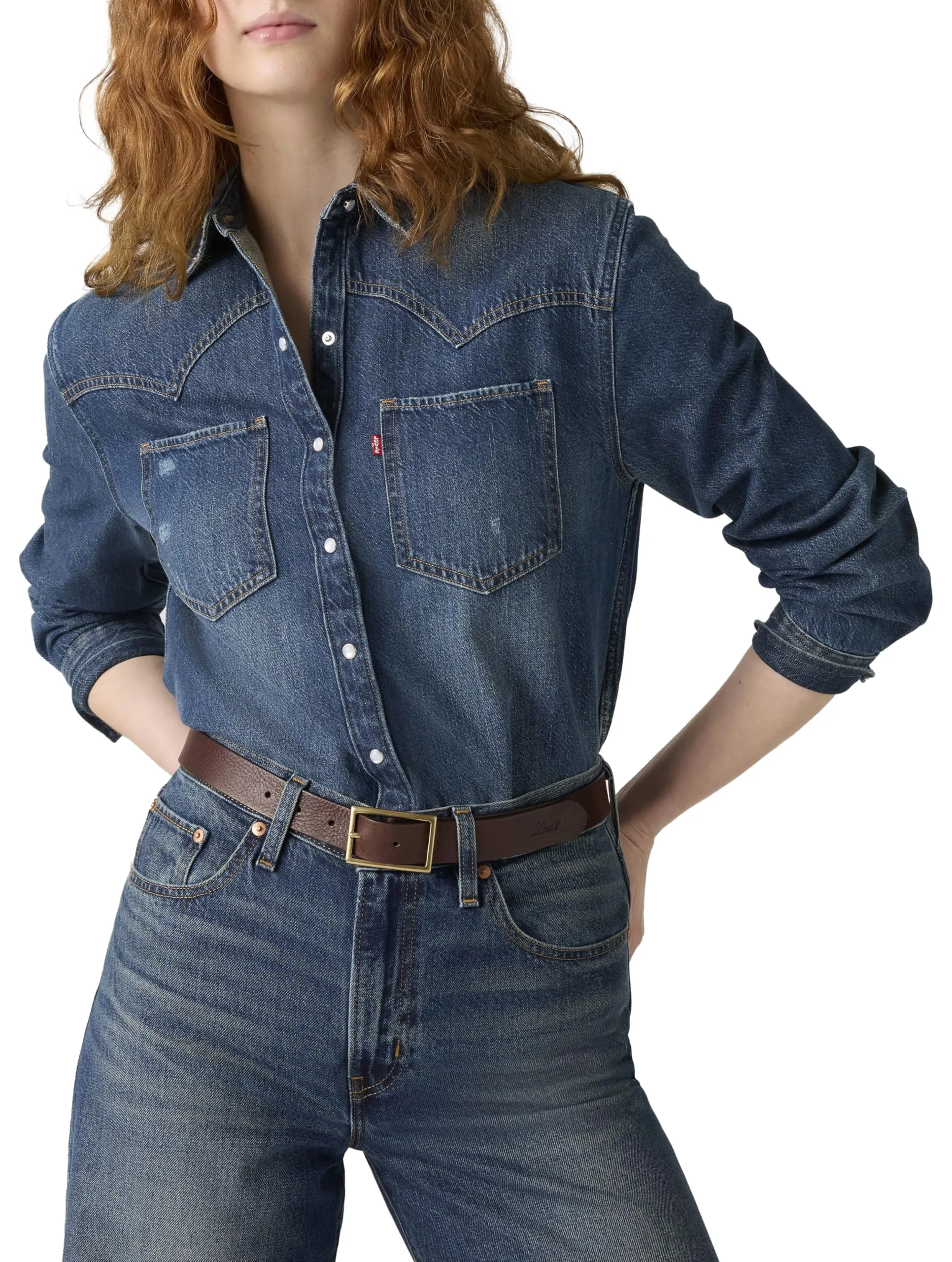 Levi's Rectangle Buckle Belt Donna, Leather Brown, 65