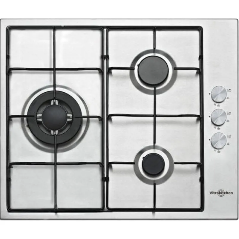 Vitrokitchen EN630LIB Piano Cottura A Gas Butano 3 Zone 60 cm Acciaio Inox