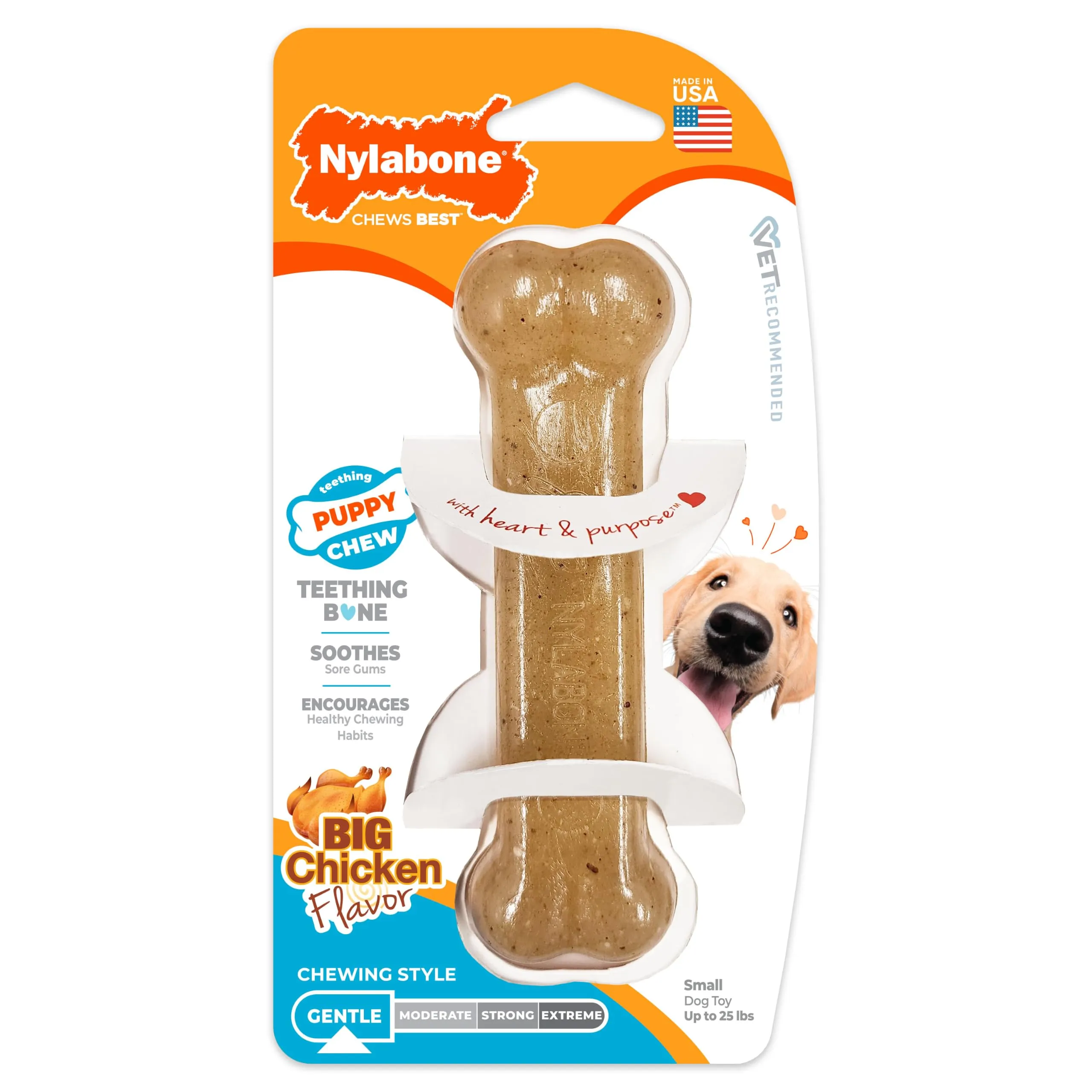 Osso per cuccioli Nylabone Puppy Bone | Giocattolo masticabile per la dentizione e l'igiene dentale dei cuccioli | Gusto pollo | Small | Per cuccioli in fase di dentizione fino a 11 kg
