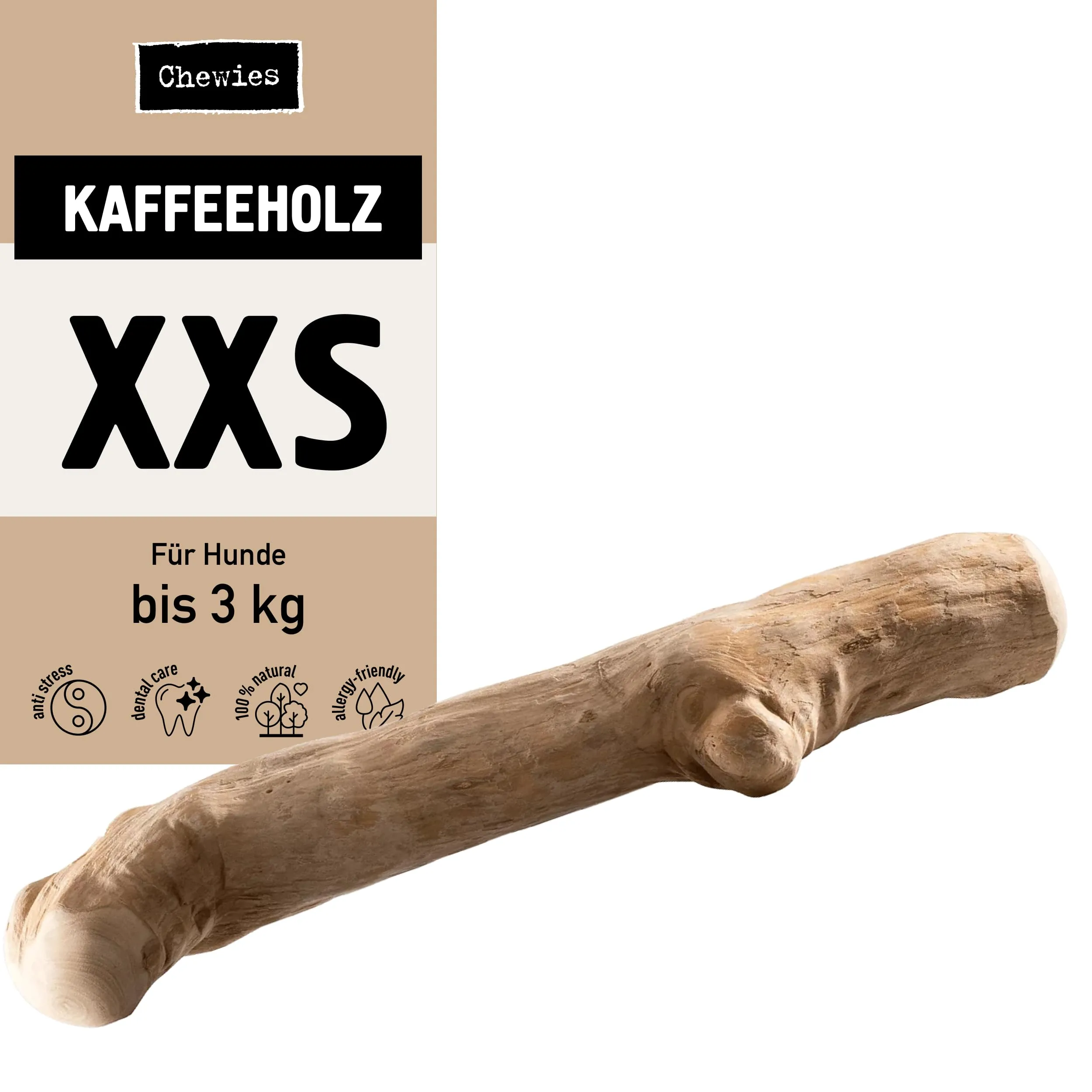 Chewies - Bastone da Masticare in Legno di Caffè per Cani, 100% Naturale, a Basso Rischio e Durevole, Misura XXS per Cani Fino a 3 kg