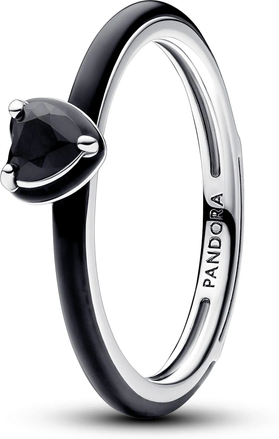 PANDORA ME Anello con cuore in argento 9 con cristallo nero e smalto nero, 52